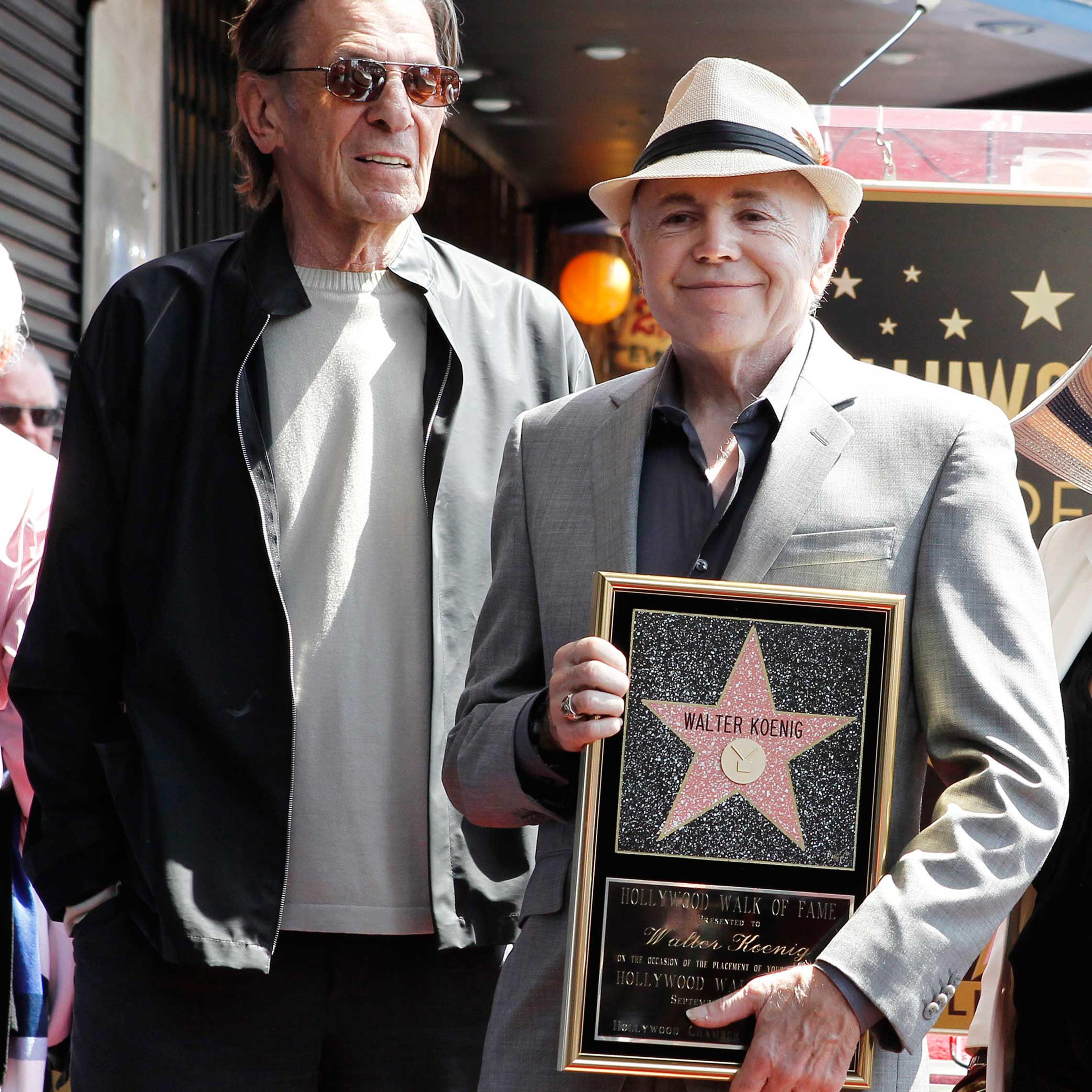 'Star Trek" television series actors Leonard Nimoy at unveiling of actor Walter Koenig's star on the Hollywood Walk of Fame in Hollywood