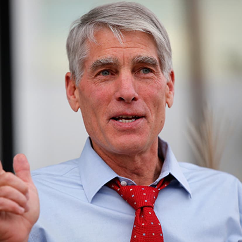 U.S. Sen. Mark Udall (D-CO) speaks to supporters as he kicks off his 'Mark Your Ballot' bus tour on Oct. 15, 2014 in Denver.