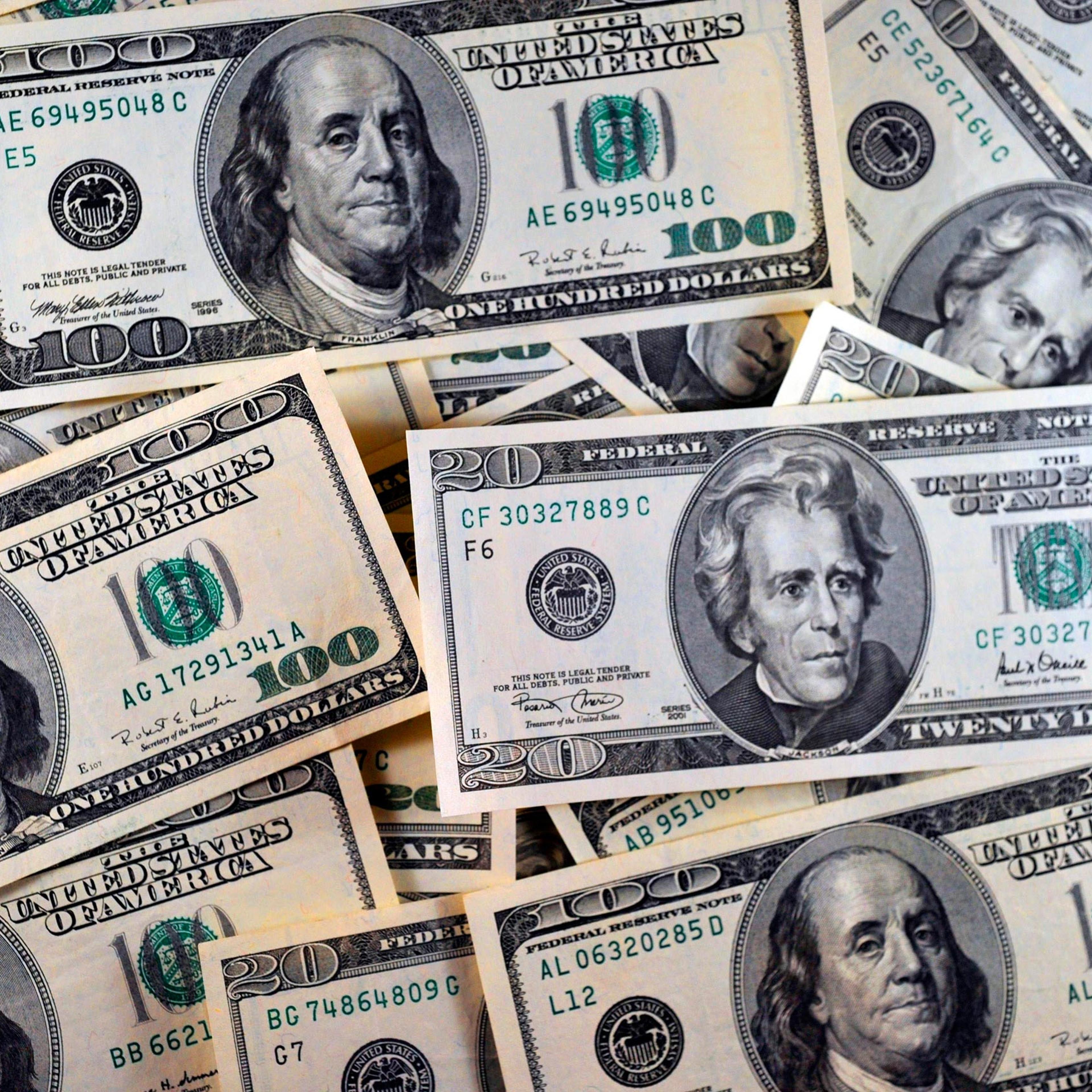 This file photo taken on January 30, 2011, shows U.S. currency in Manassas, Va.