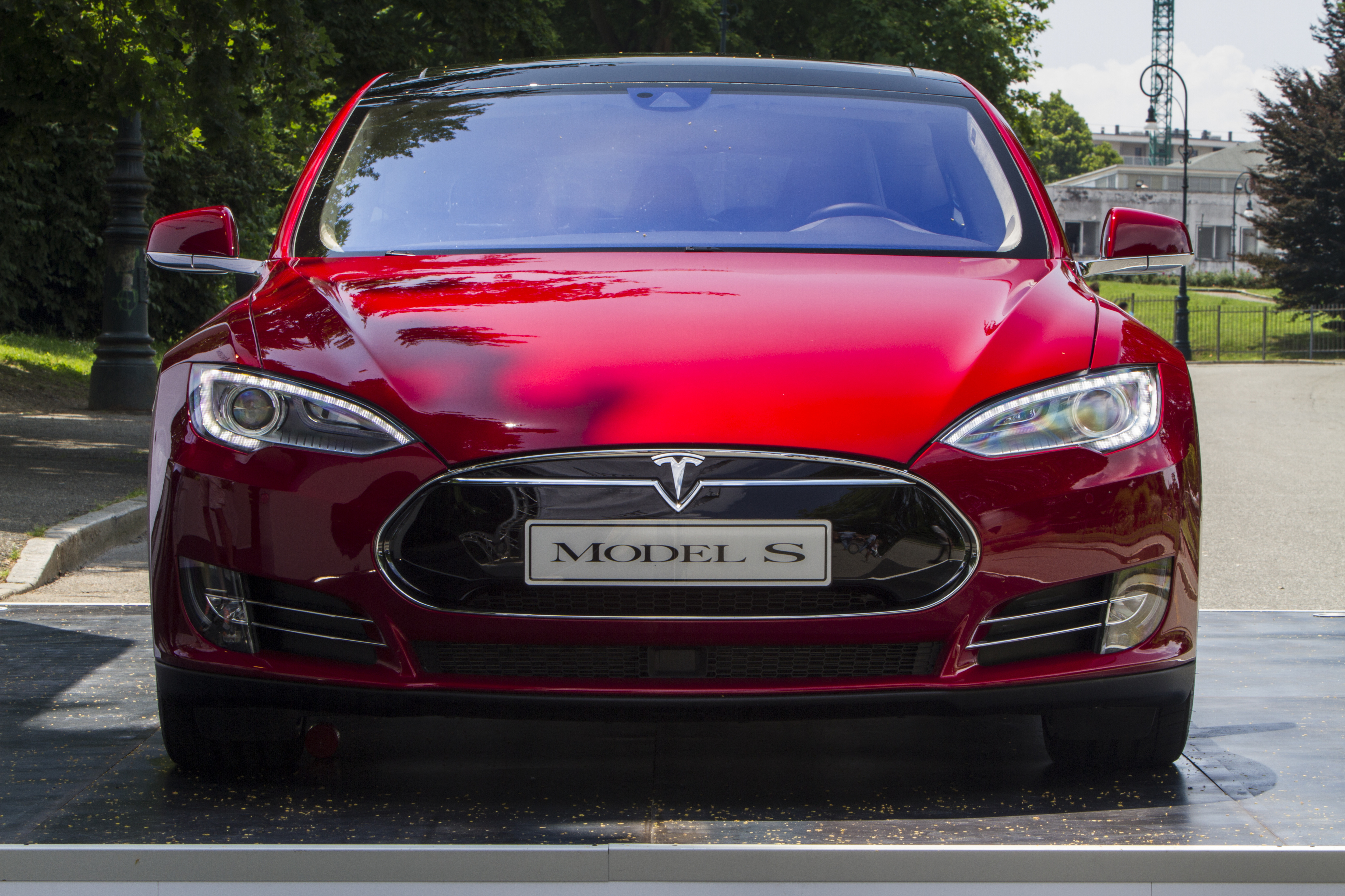 Front view of Tesla Model S. Parco Valentino car show hosted