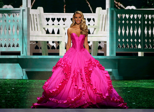 olivia jordan pink dress Olivia Jordan Fuchsia Strapless Ruffled Ball Gown Miss USA 2015 TCD7731