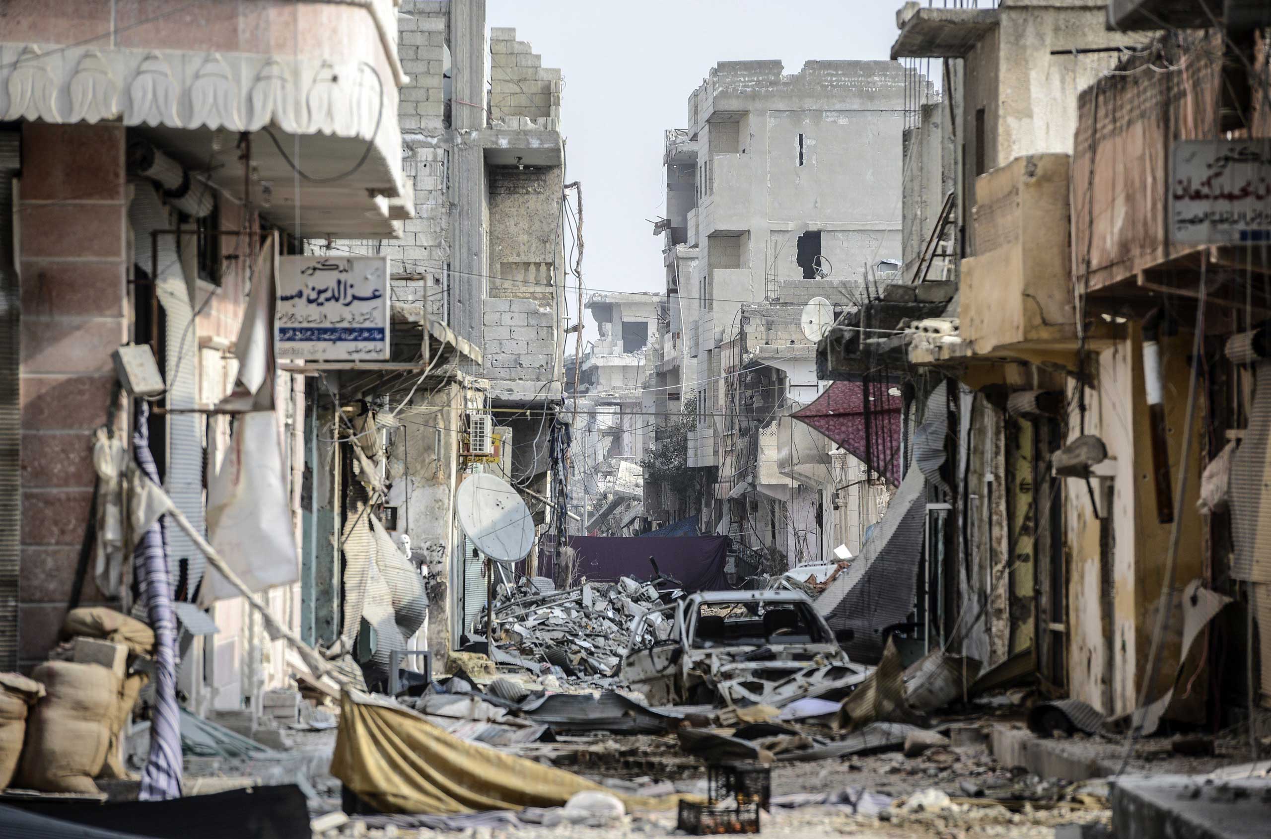 Street scene in Kobani on Jan. 28, 2015.