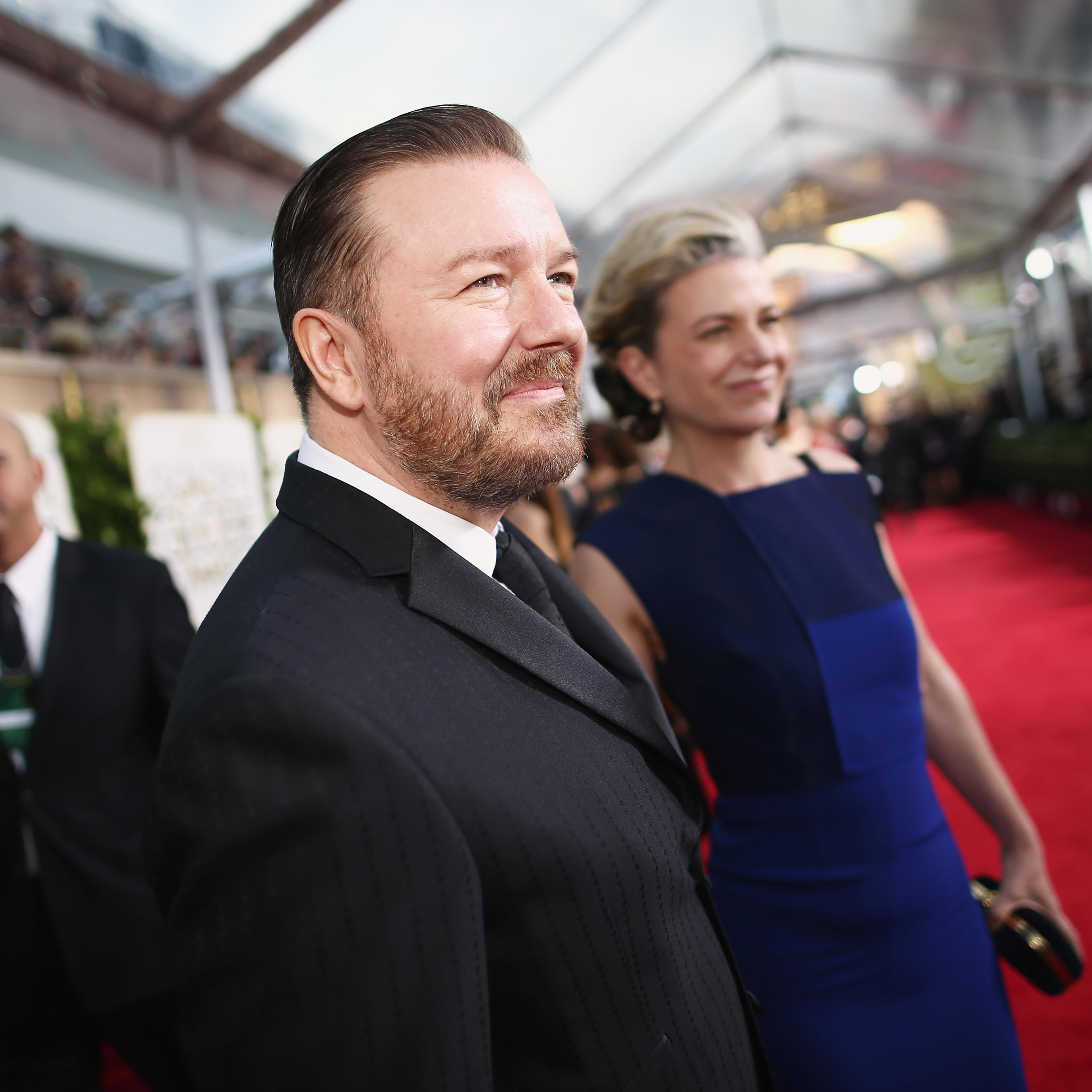 Ricky Gervais arriving at last year's 72nd Annual Golden Globe Awards held at the Beverly Hilton Hotel in Los Angeles on Jan. 11, 2015.