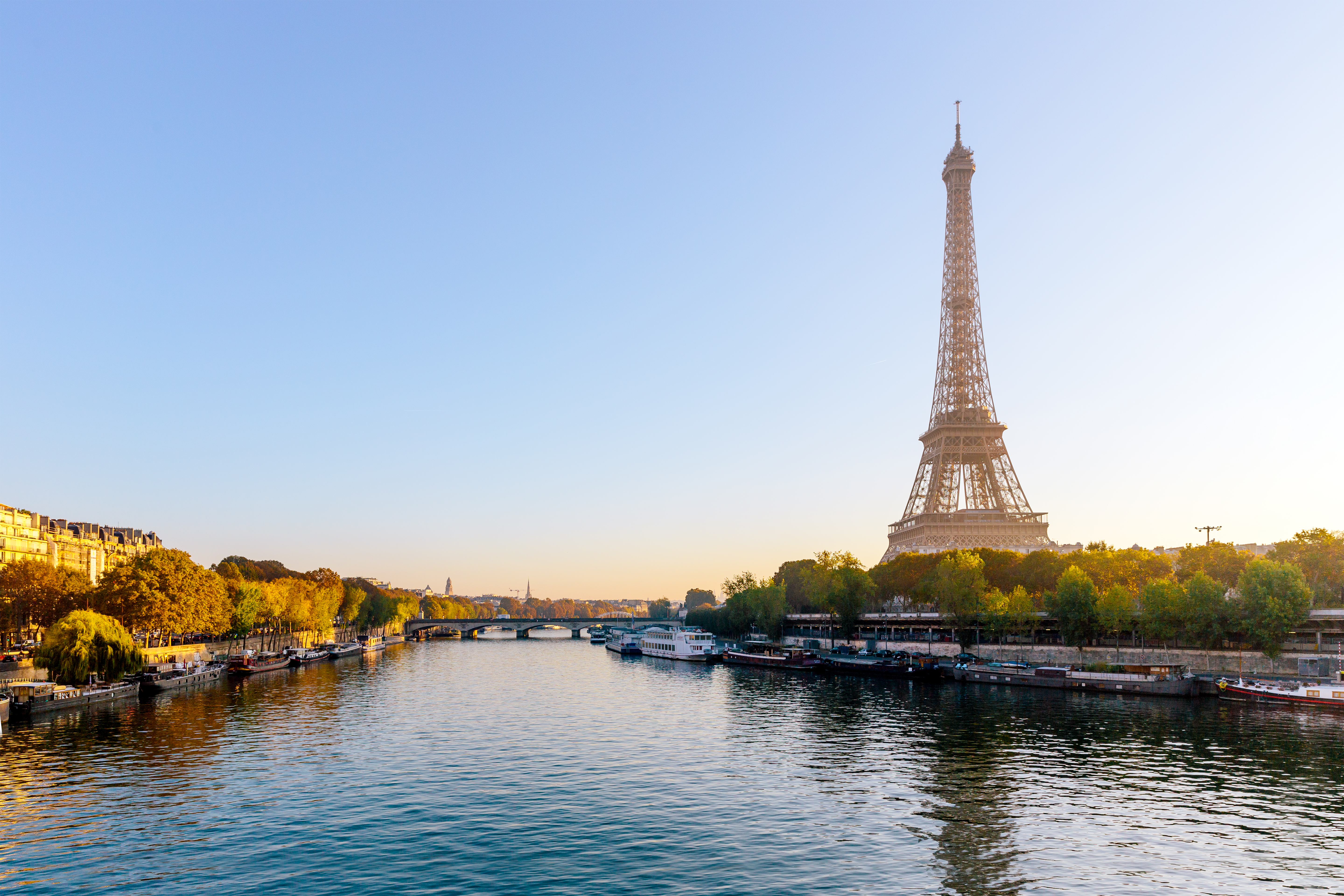 Eiffel Tower and Seine river at sunrise, Paris, France