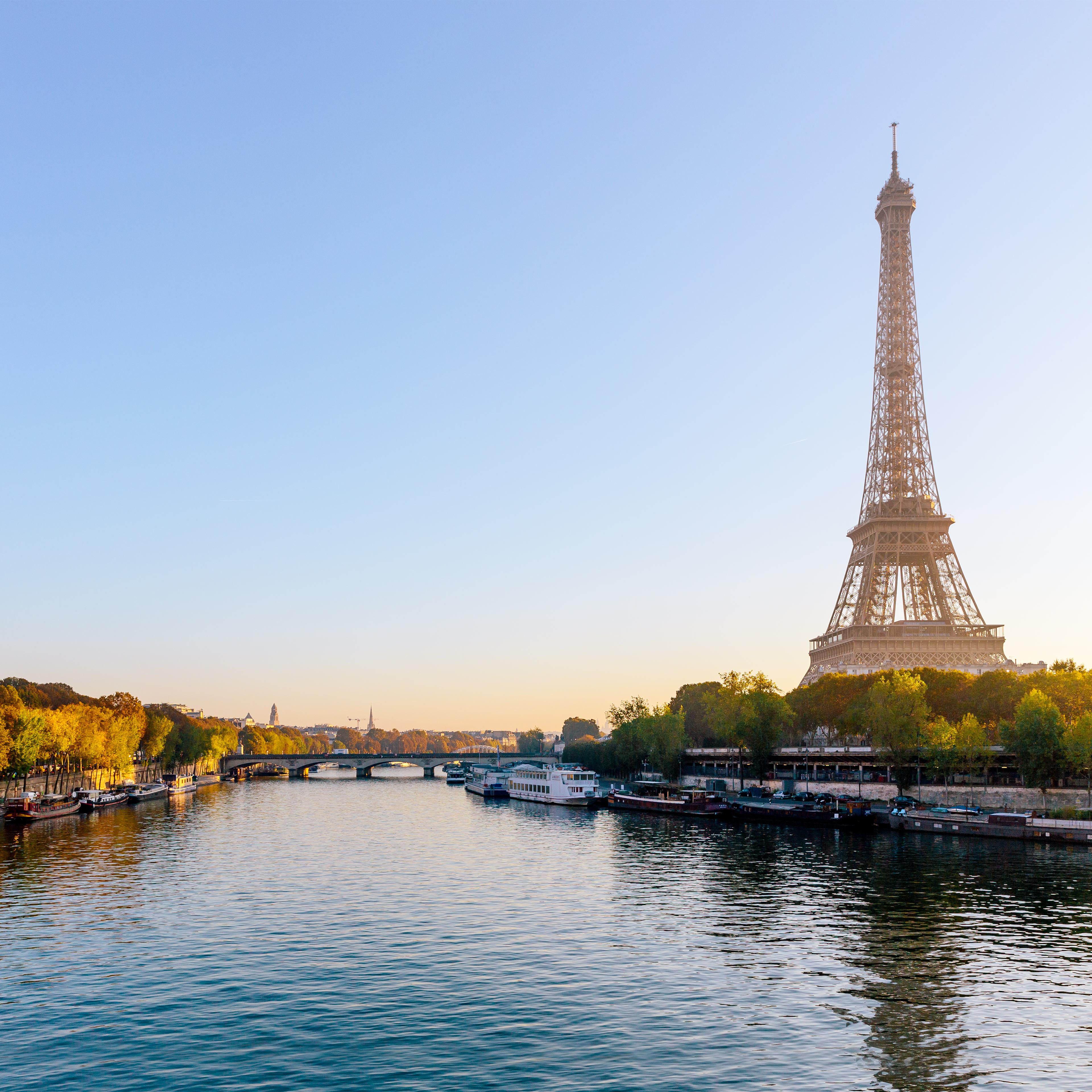 Eiffel Tower and Seine river at sunrise, Paris, France
