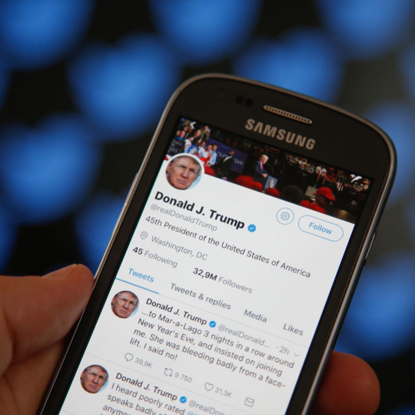 The Twitter timeline of US president Donald Trump is seen on 29 June, 2017, in Bydgoszcz,Poland after he insulted TV show host Mika Brzezinski on the platform claiming he was bullied by Mrs. Brzezinski and her co-hosts on their show Morning Joe on MSNBC. Twitter revealed that it will now create a special label for tweets from public officials which violate site rules.
