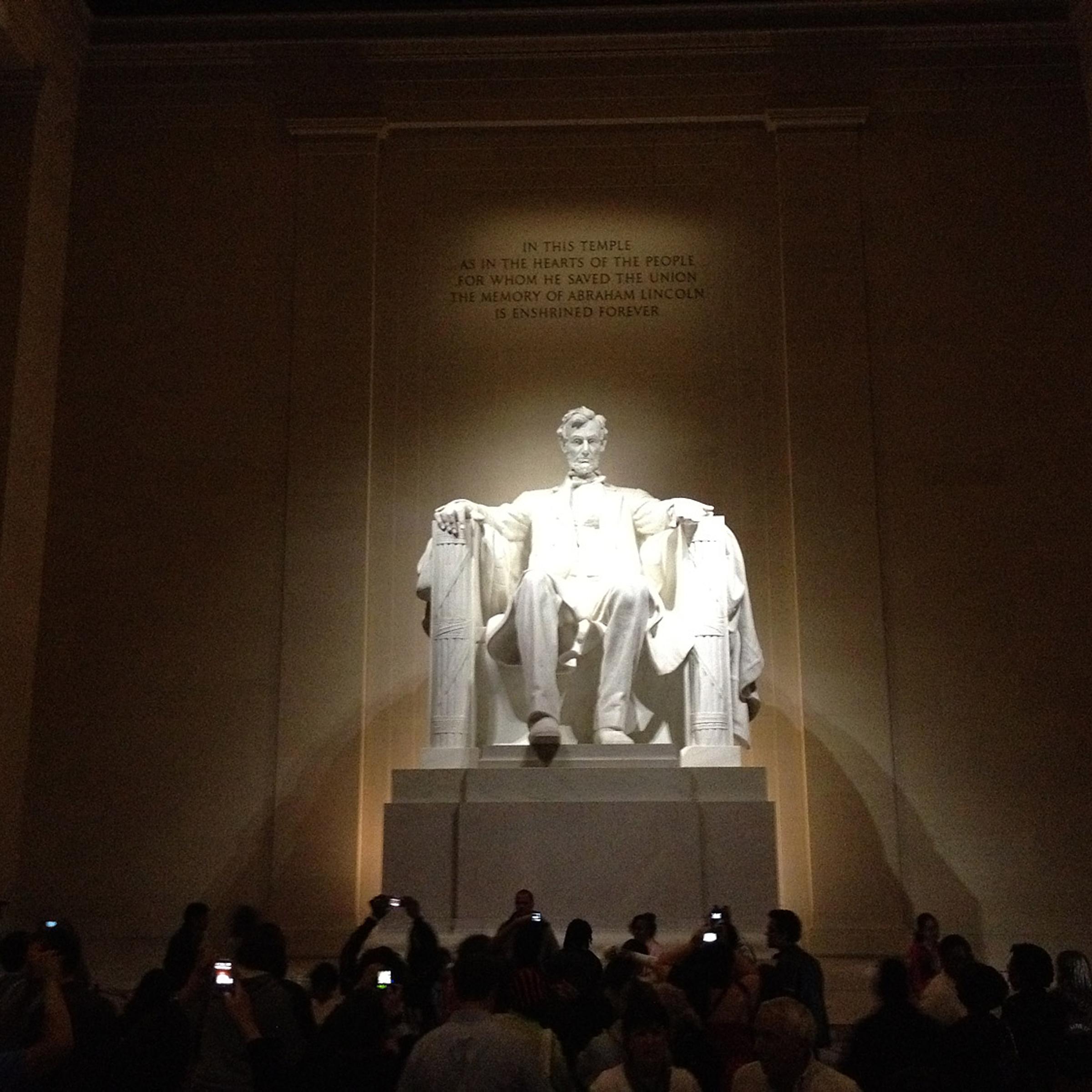 A night scene inside the Lincoln Memorial taken at ISO 640.