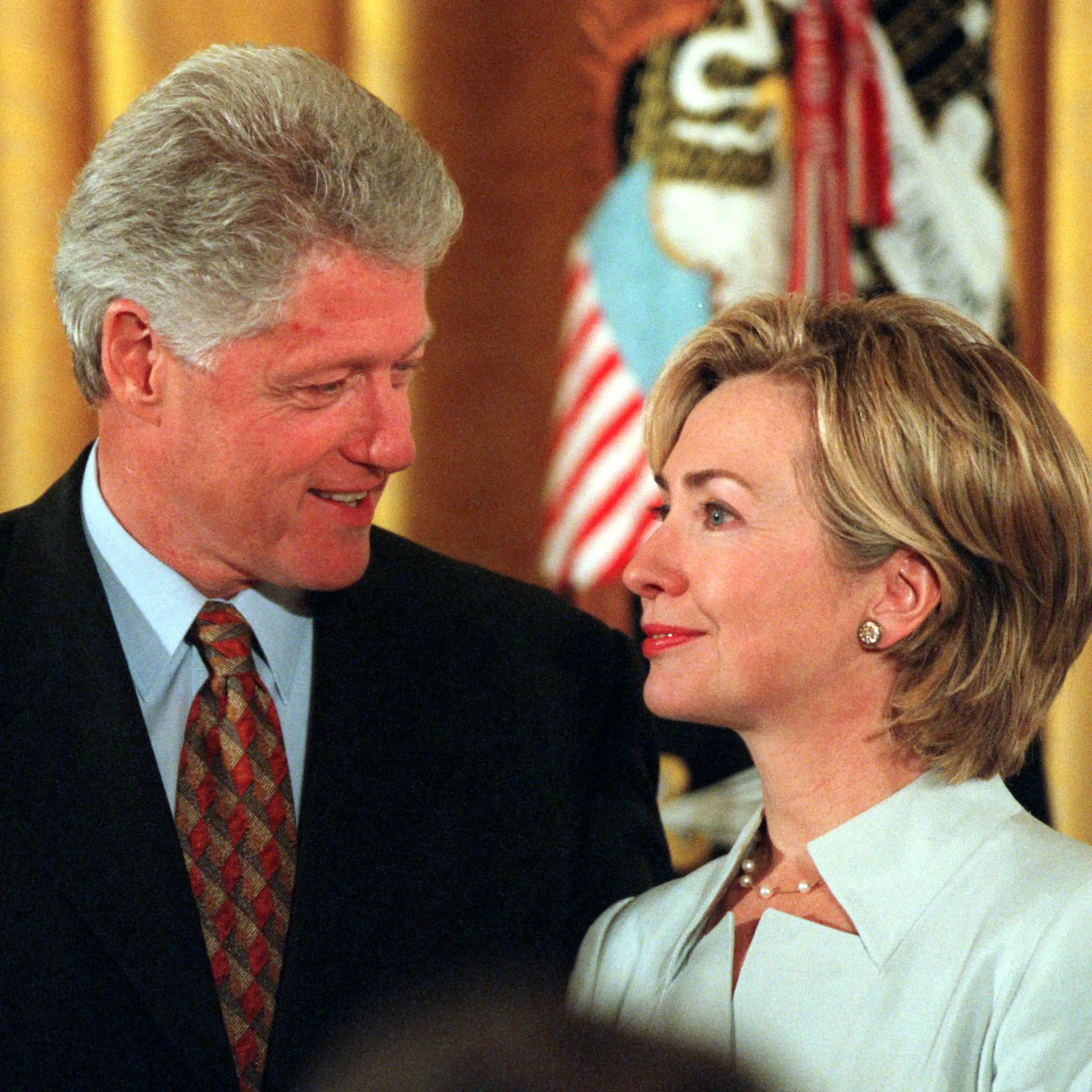 President Bill Clinton with First Lady Hillary Clinton during the Congressional Medal of Freedom ceremony in the east room of the White house. Picture taken Wednesday, August 11, 1999. (AP Photo/Virginian-Pilot, LAWRENCE JACKSON)