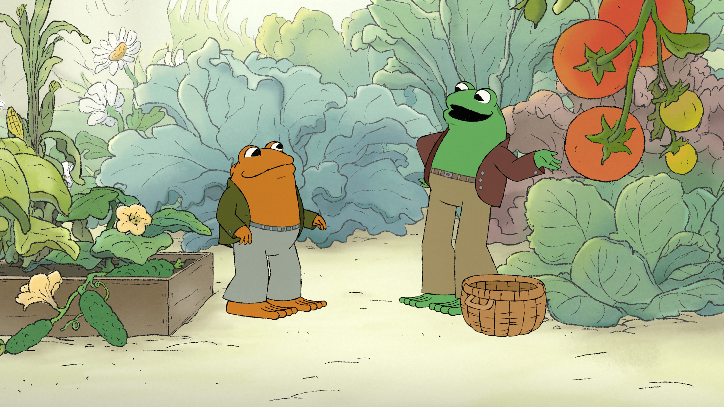 Toad (Kevin Michael Richardson) and Frog (Nat Faxon) harvest Frog's ripe summer veggies.
