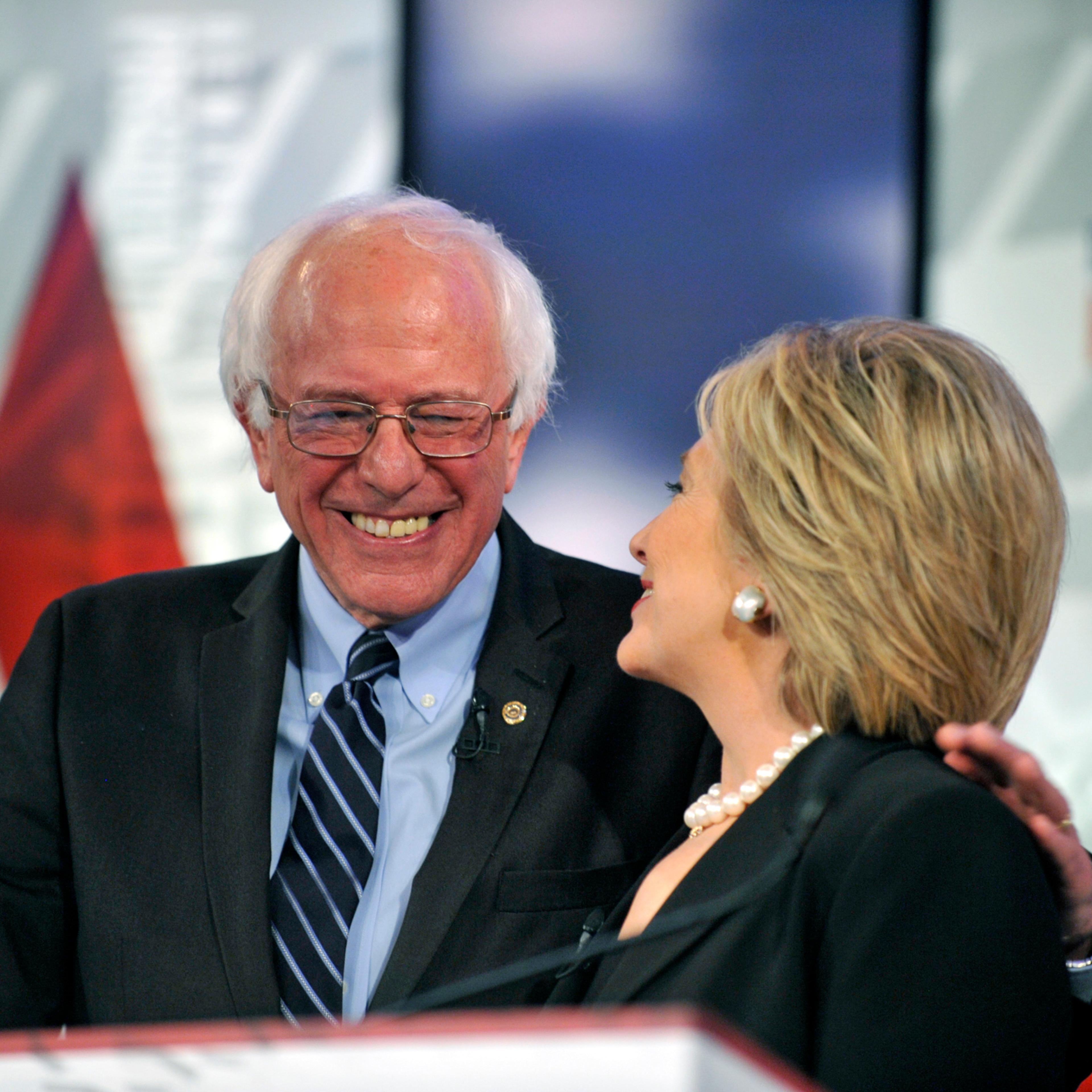 Sen. Bernie Sanders and Former U.S. Secretary of State Hillary Clinton at the Democratic Presidential Debate in Des Moines, Iowa on Nov. 14, 2015.