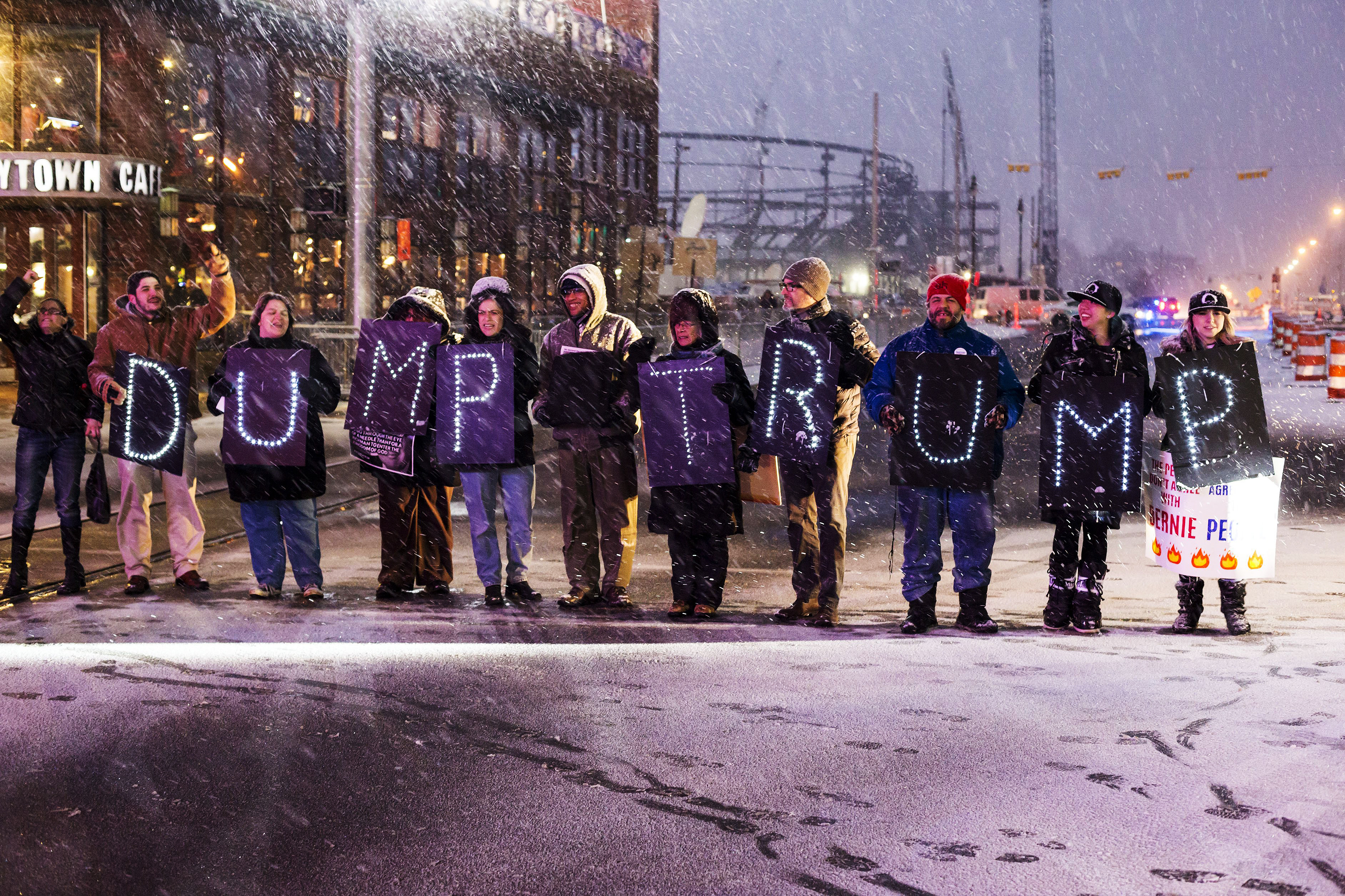 Protestors rally near the site of the Republican presidential debate on March 3 in Detroit.