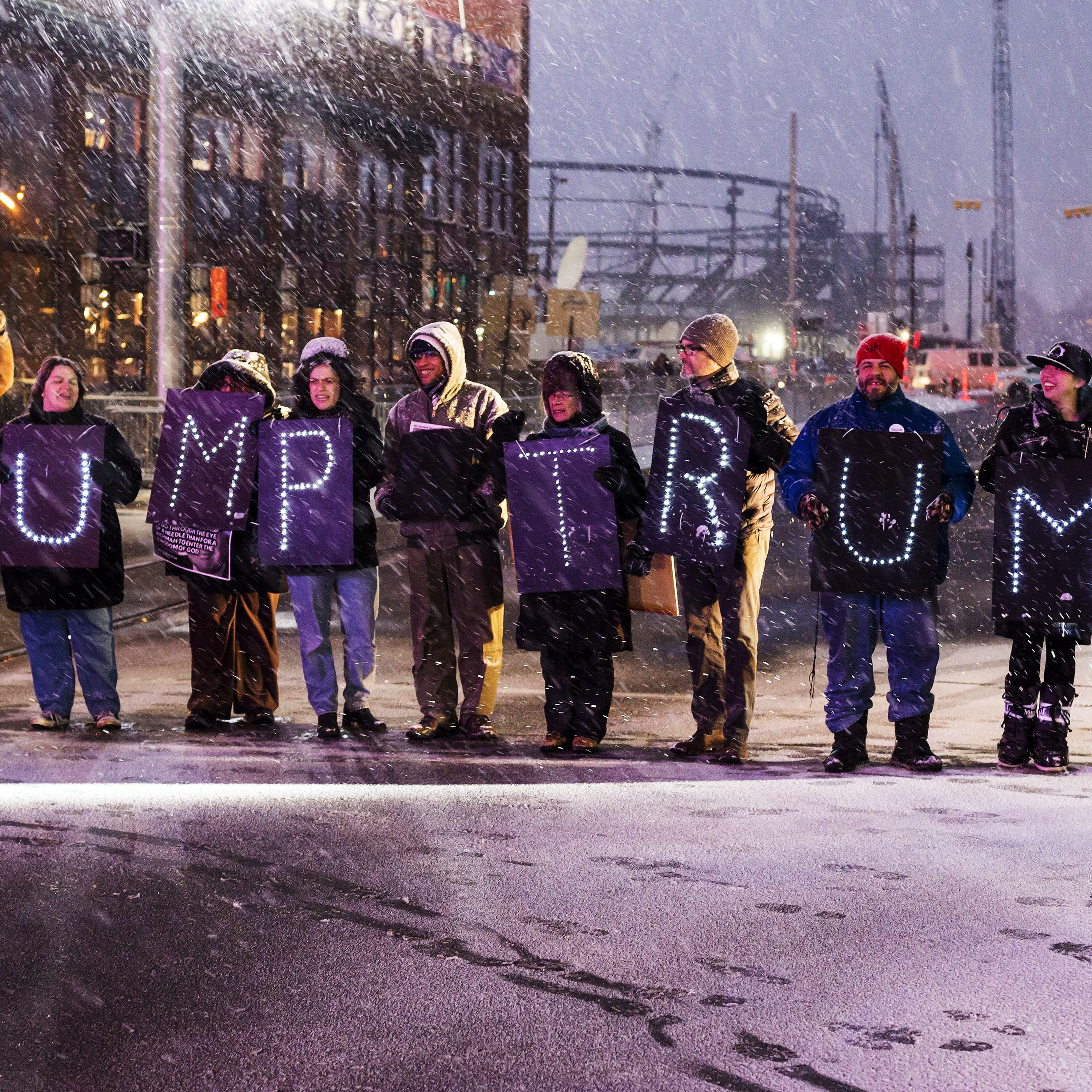 Protestors rally near the site of the Republican presidential debate on March 3 in Detroit.