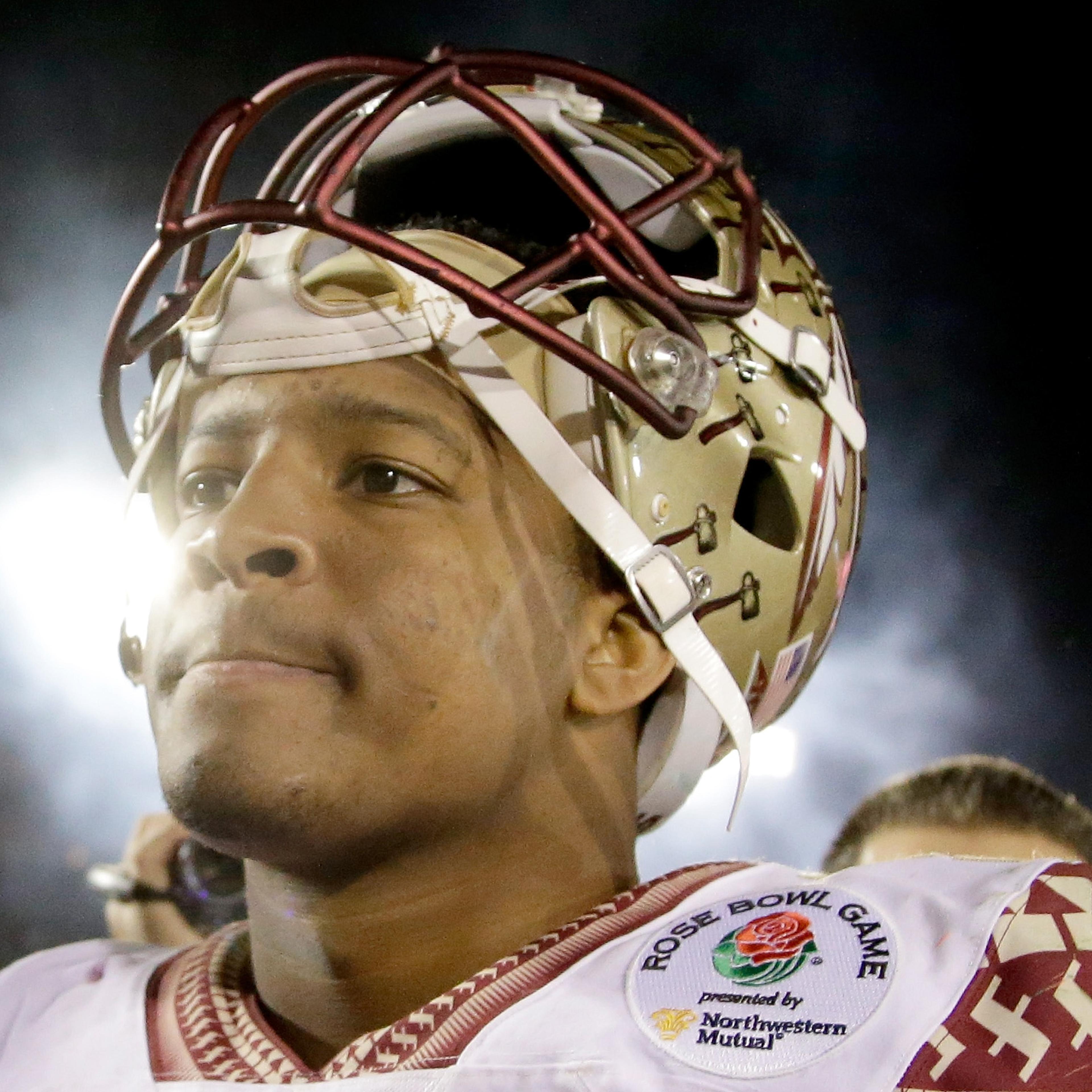 Quarterback Jameis Winston of the Florida State Seminoles reacts after losing 59-20 to the Oregon Ducks in the College Football Playoff Semifinal on Jan. 1, 2015 in Pasadena, Calif.