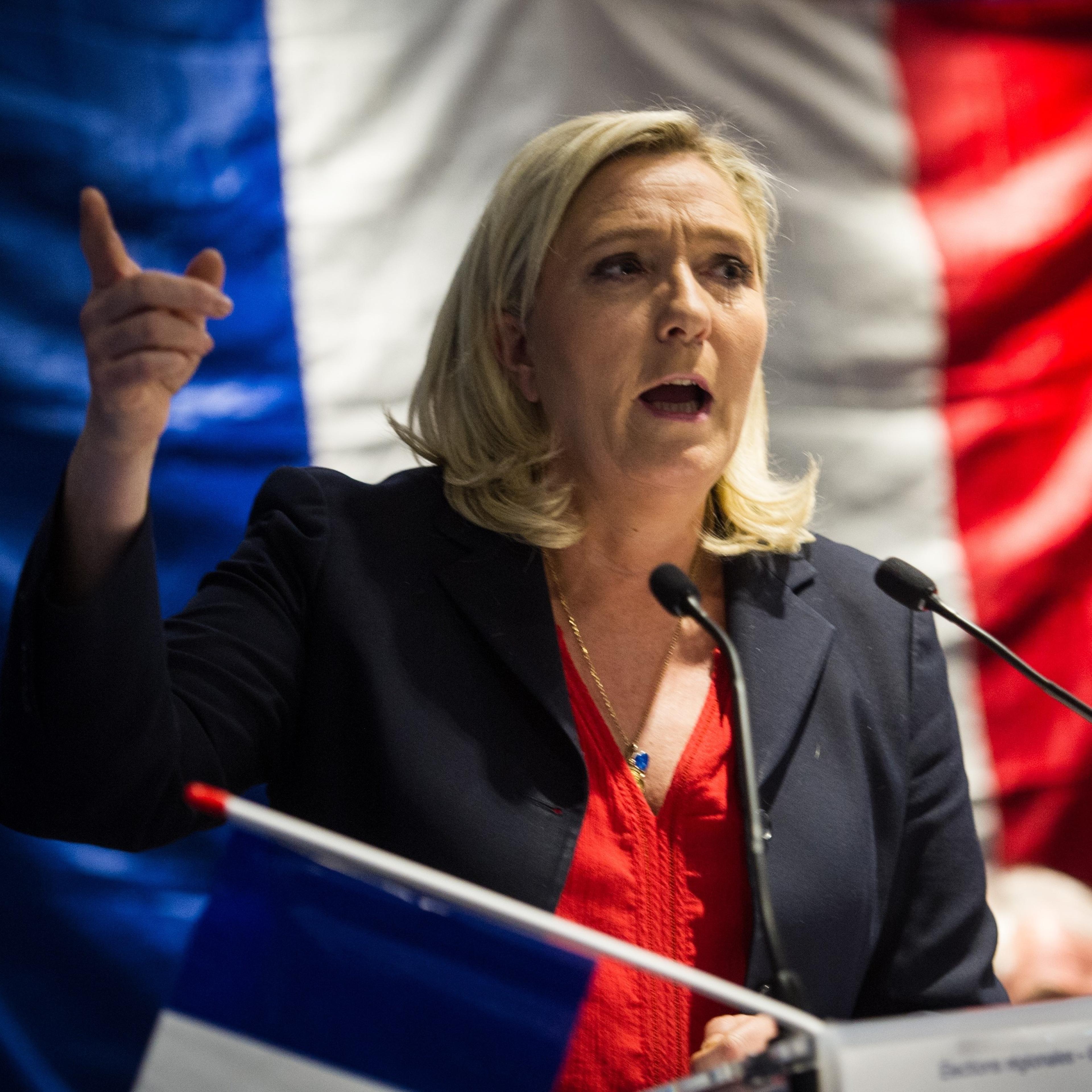 Head of the Front National (FN) far-right party, Marine Le Pen, delivers a speech during a meeting on Oct. 28, 2015.