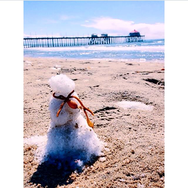 Nathaniel Brimlow posted this photo of a lone snowman at Huntington Beach Pier.