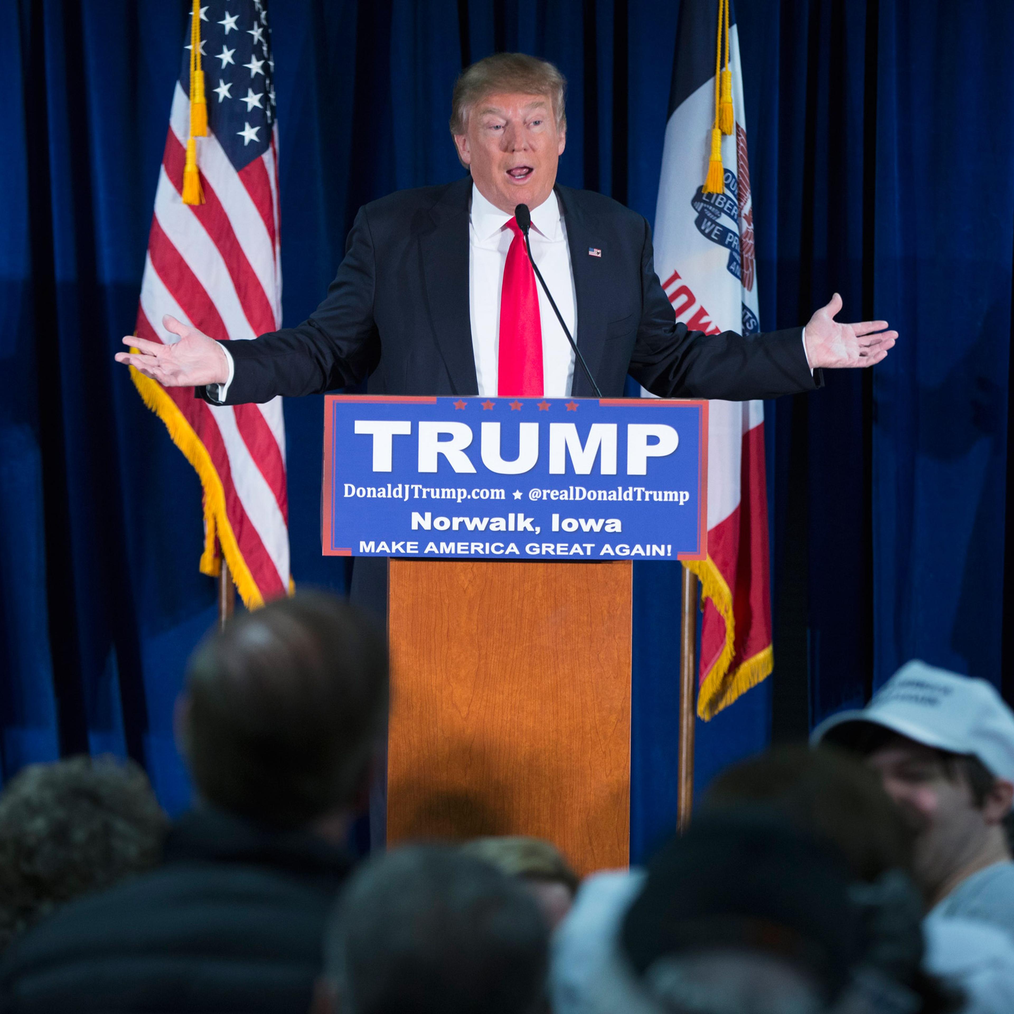 Republican presidential candidate Donald Trump speaks during a campaign event, Wednesday, Jan. 20, 2016, in Norwalk, Iowa. (AP Photo/Evan Vucci)