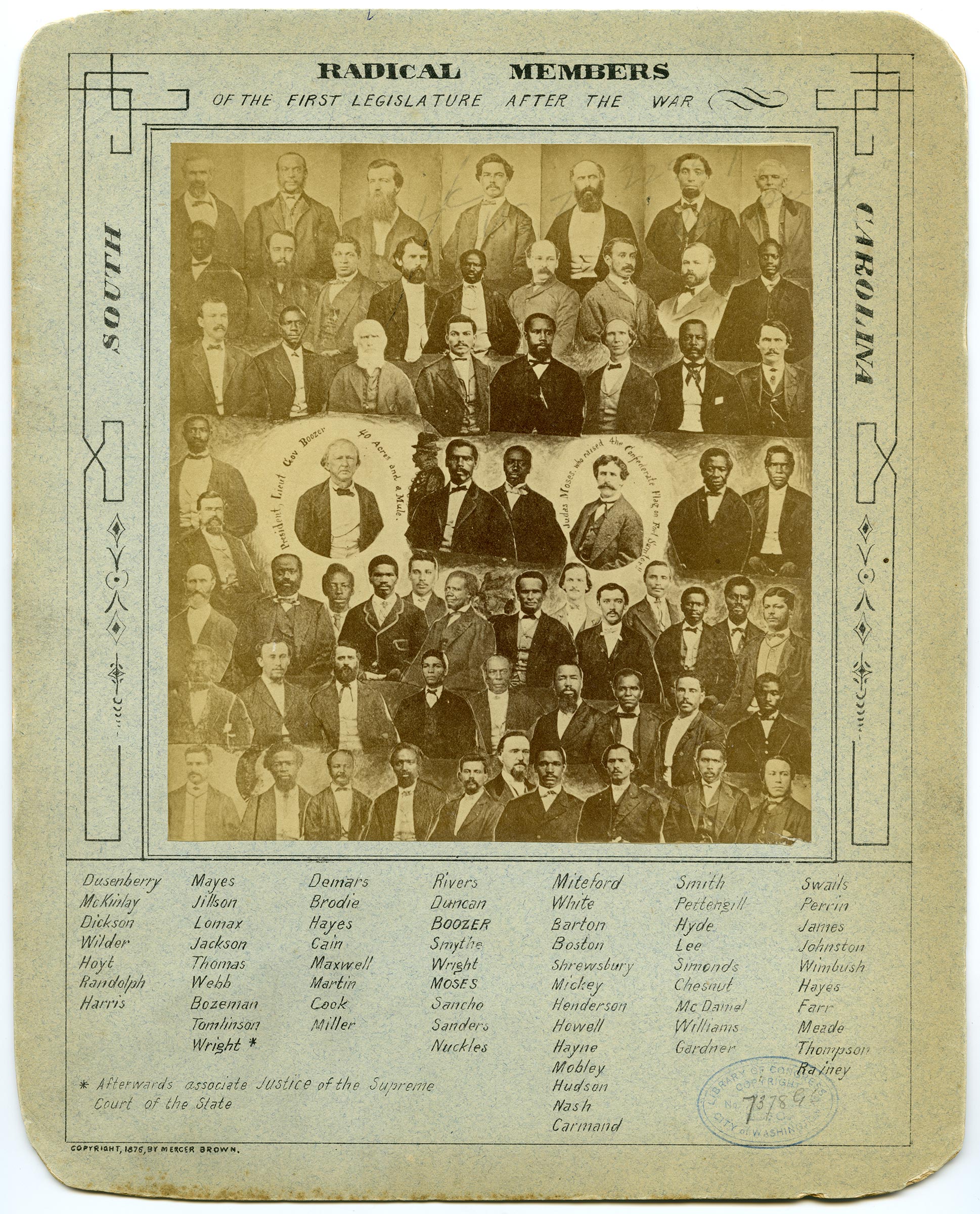 Members of the first legislature after the Civil War, in South Carolina, 1876.