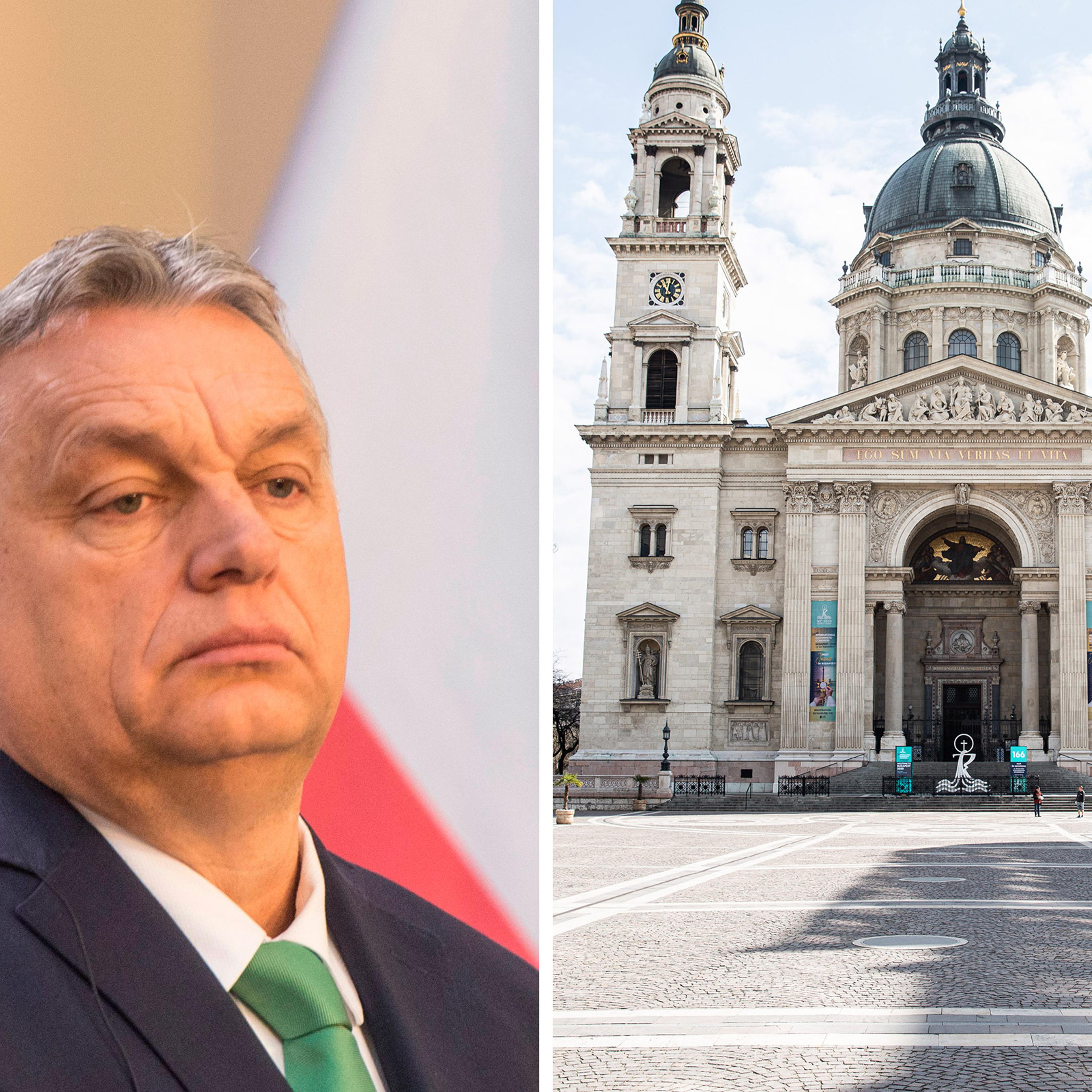 Hungary's Prime Minister Viktor Orban gives a joint press conference on March 4; A pedestrian wearing a protective face mask walks across a deserted square outside St. Stephen's Basilica in Budapest, Hungary on March 31
