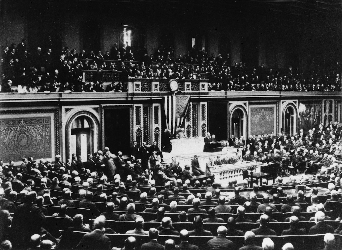 Thomas Woodrow Wilson Announcing America'S Entry Into The War