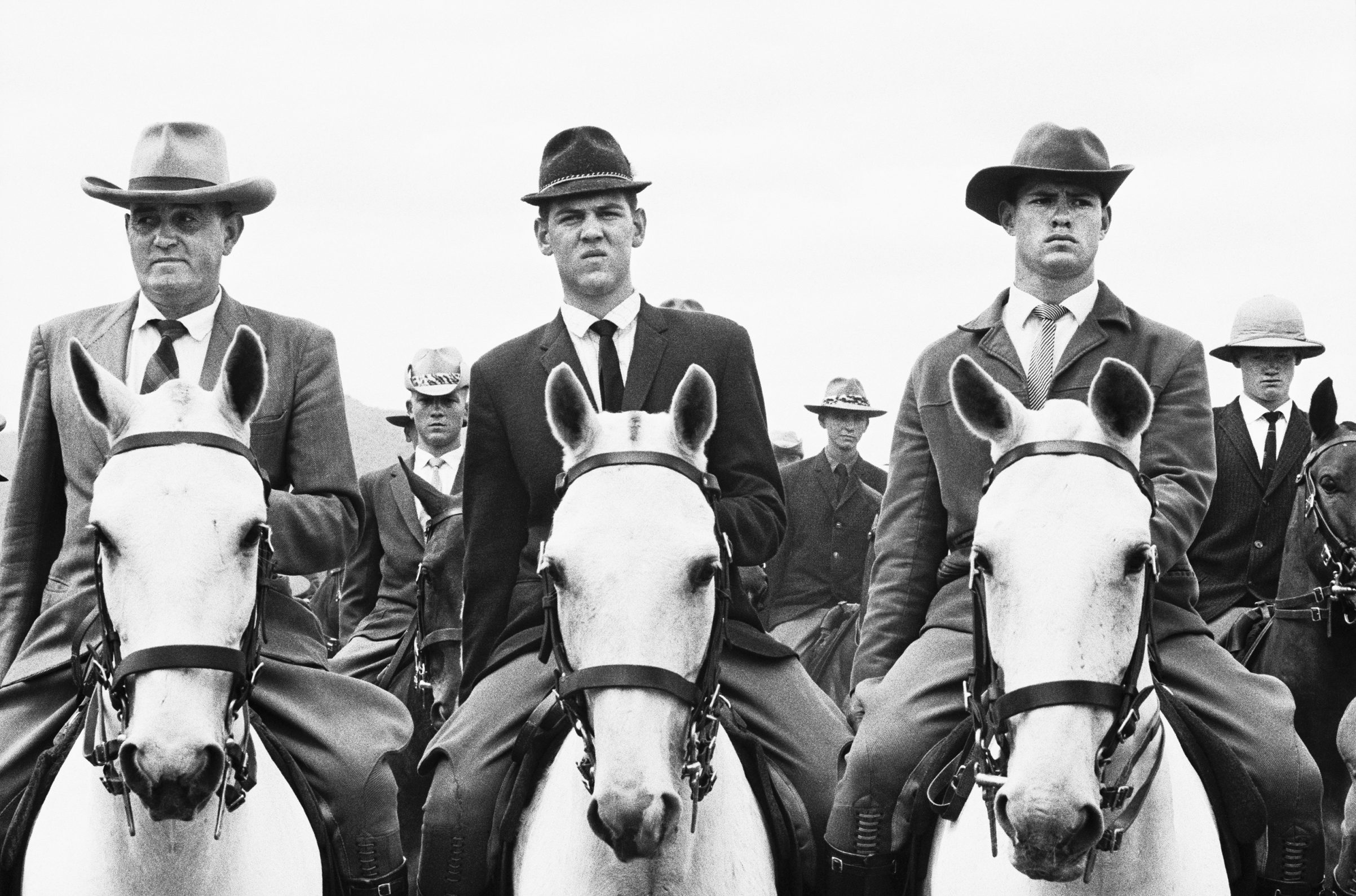 The commando of National Party stalwarts which escorted prime minister and National Party leader Hendrik Verwoerd and his wife Betsie to the party's 50th anniversary celebrations at de Wildt, Transvaal. 1964