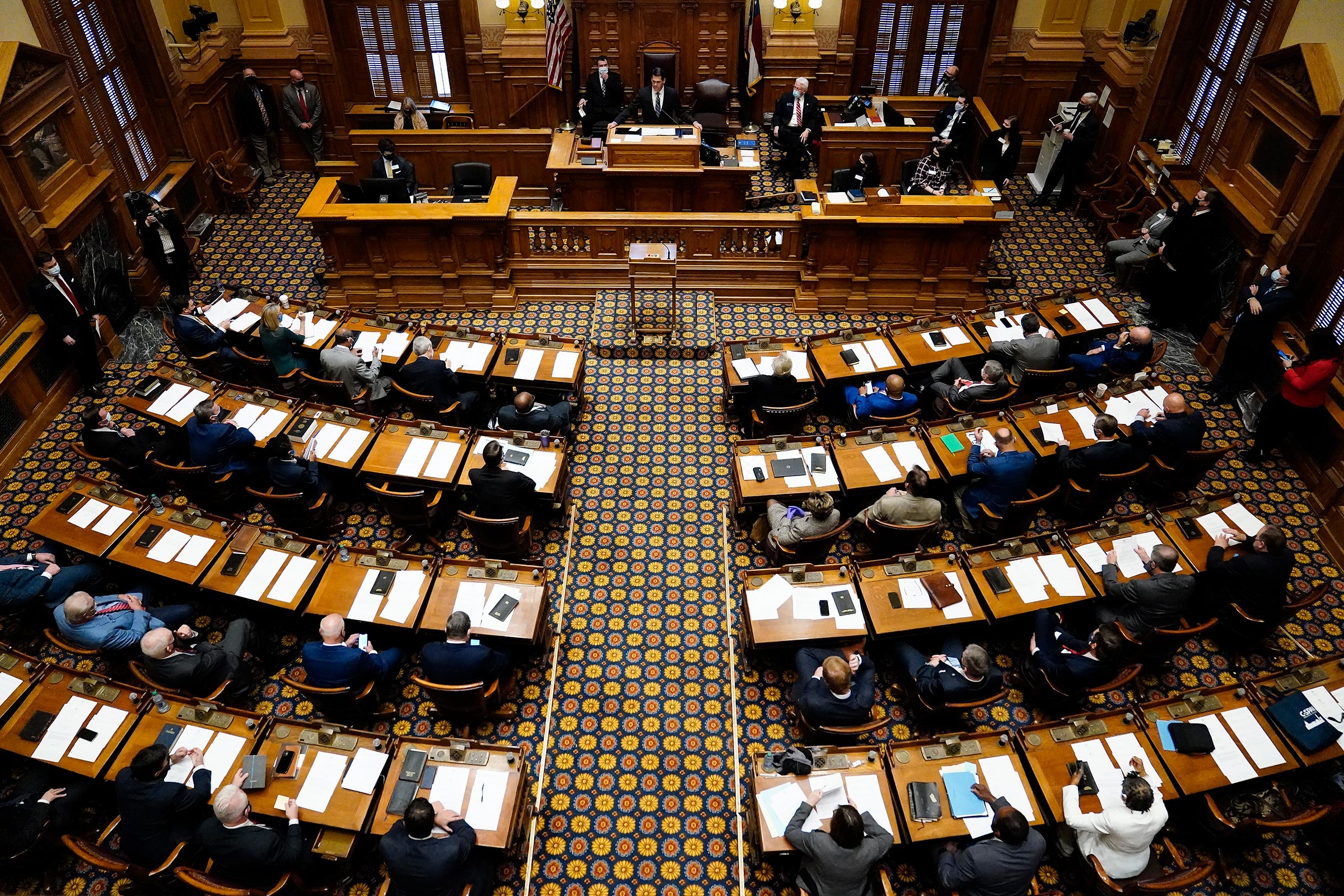 Lieutenant Governor of Georgia Geoff Duncan speaks in the Senate chambers on the legislative session's opening day in Atlanta, on Jan. 11, 2021.