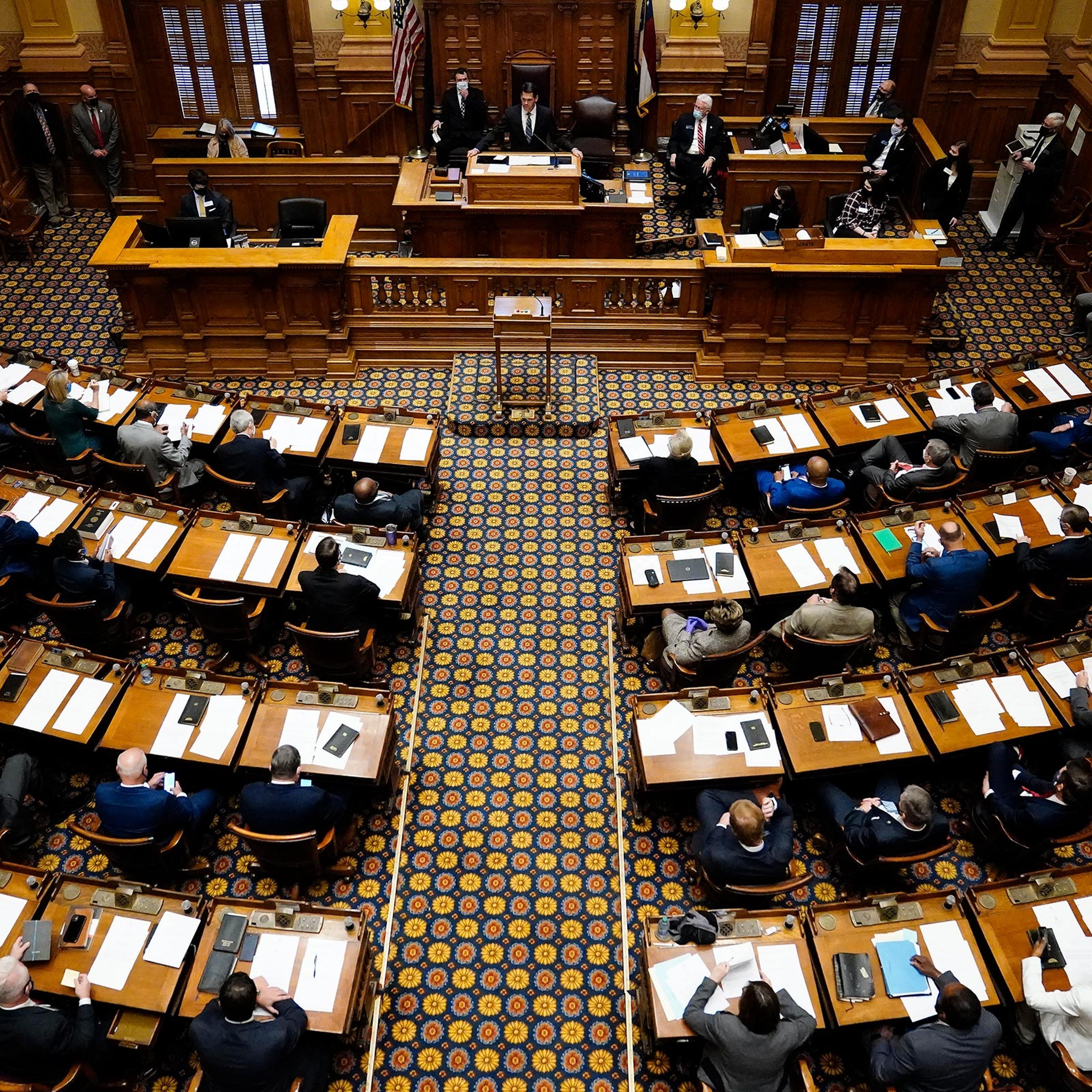 Lieutenant Governor of Georgia Geoff Duncan speaks in the Senate chambers on the legislative session's opening day in Atlanta, on Jan. 11, 2021.