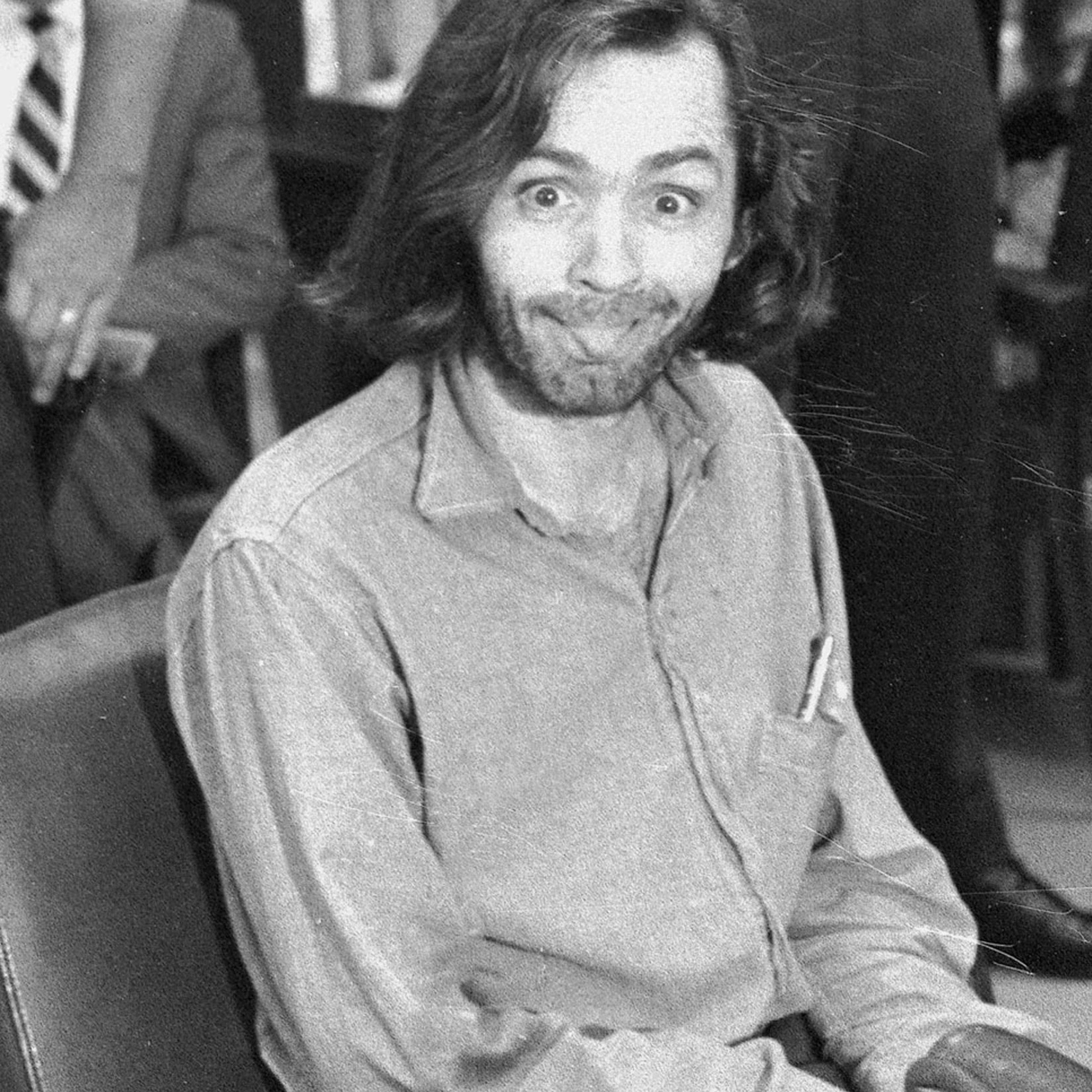 Manson sticks his tongue out at photographers as he appears in a Santa Monica, Calif., courtroom on June 25, 1970.
