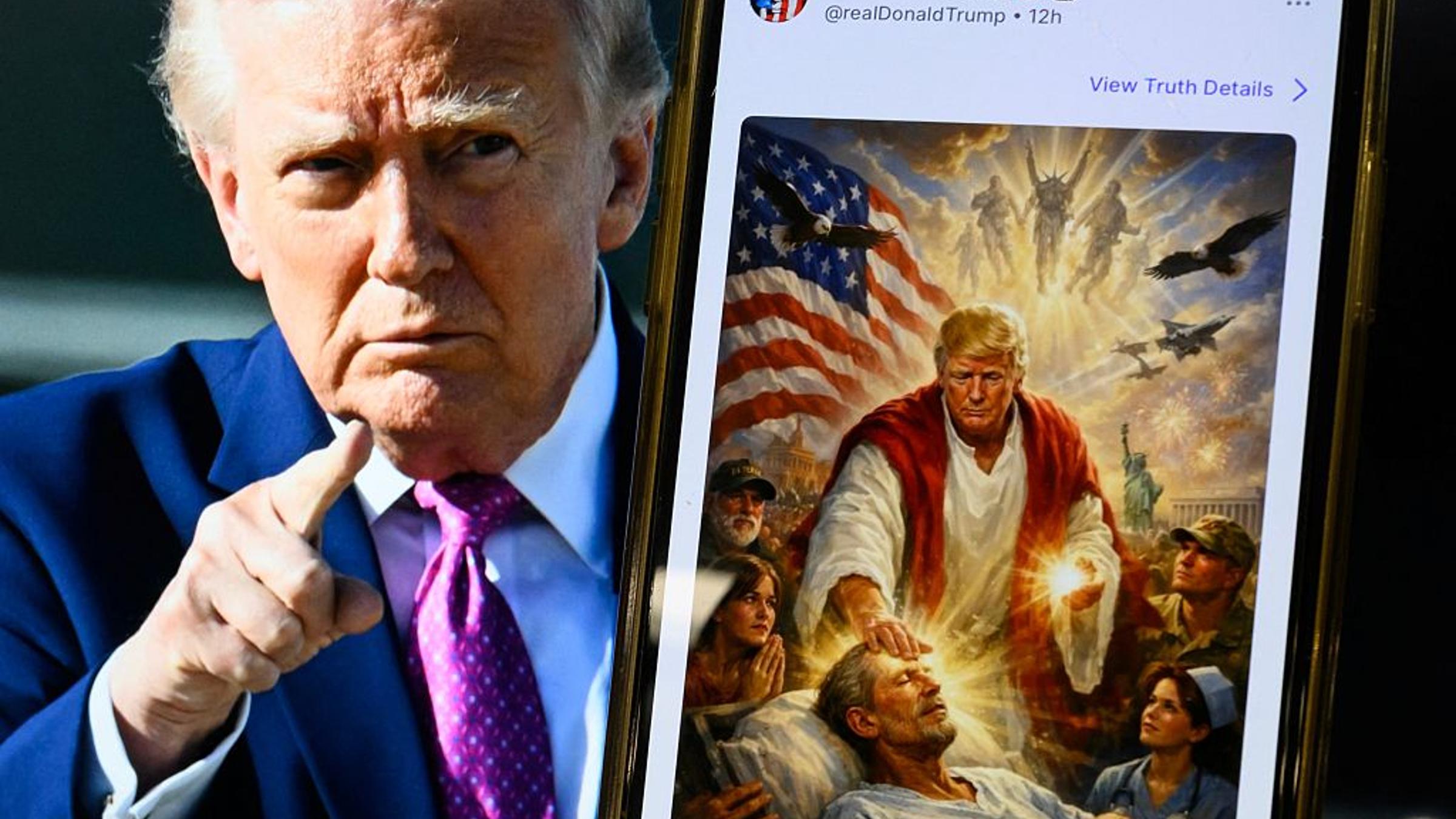 did trump dress up as the pope Donald Trump posts AI image of himself as the pope ahead of Catholic Church conclave