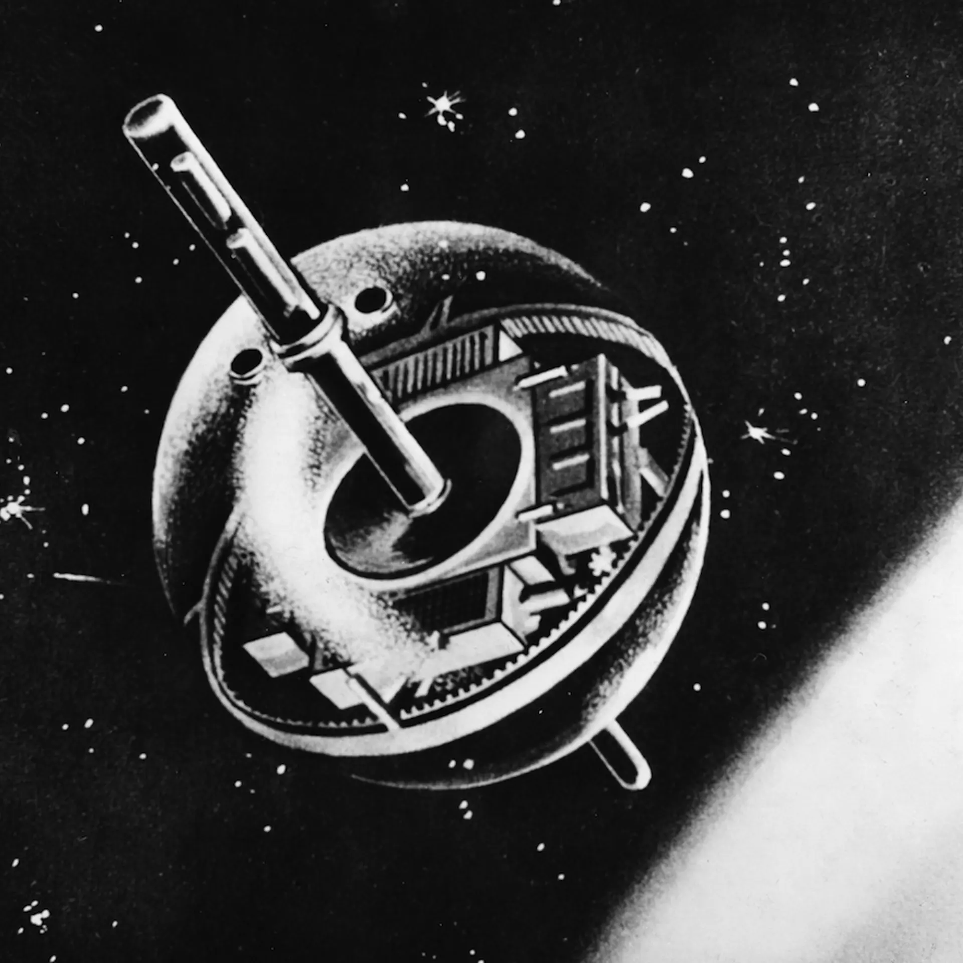 SPUTNIK I, 1957. Illustration of Sputnik I in orbit, 1957.