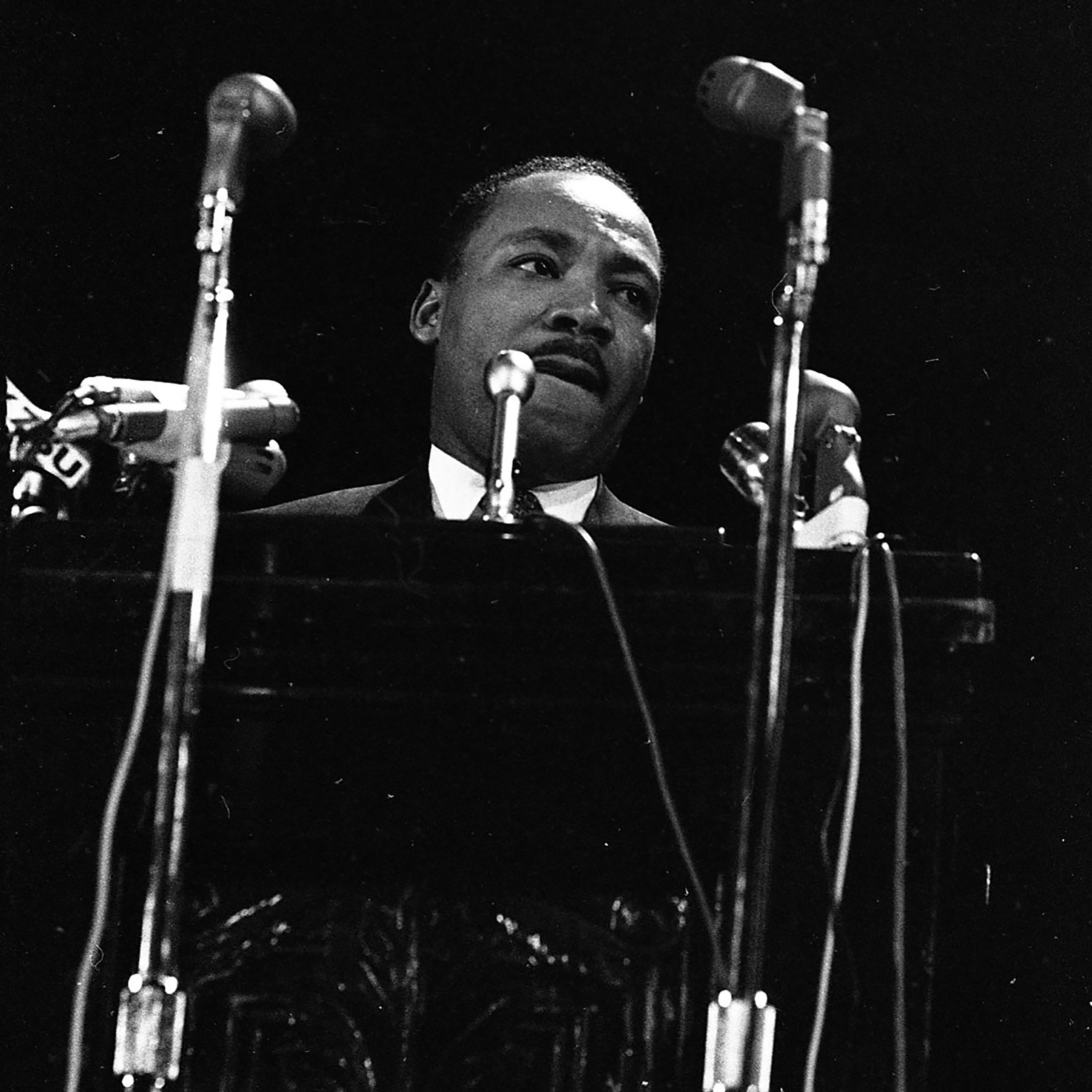 Dr. Martin Luther King Jr. delivers his "The Other America" speech at Stanford University in California, on April 14, 1967.