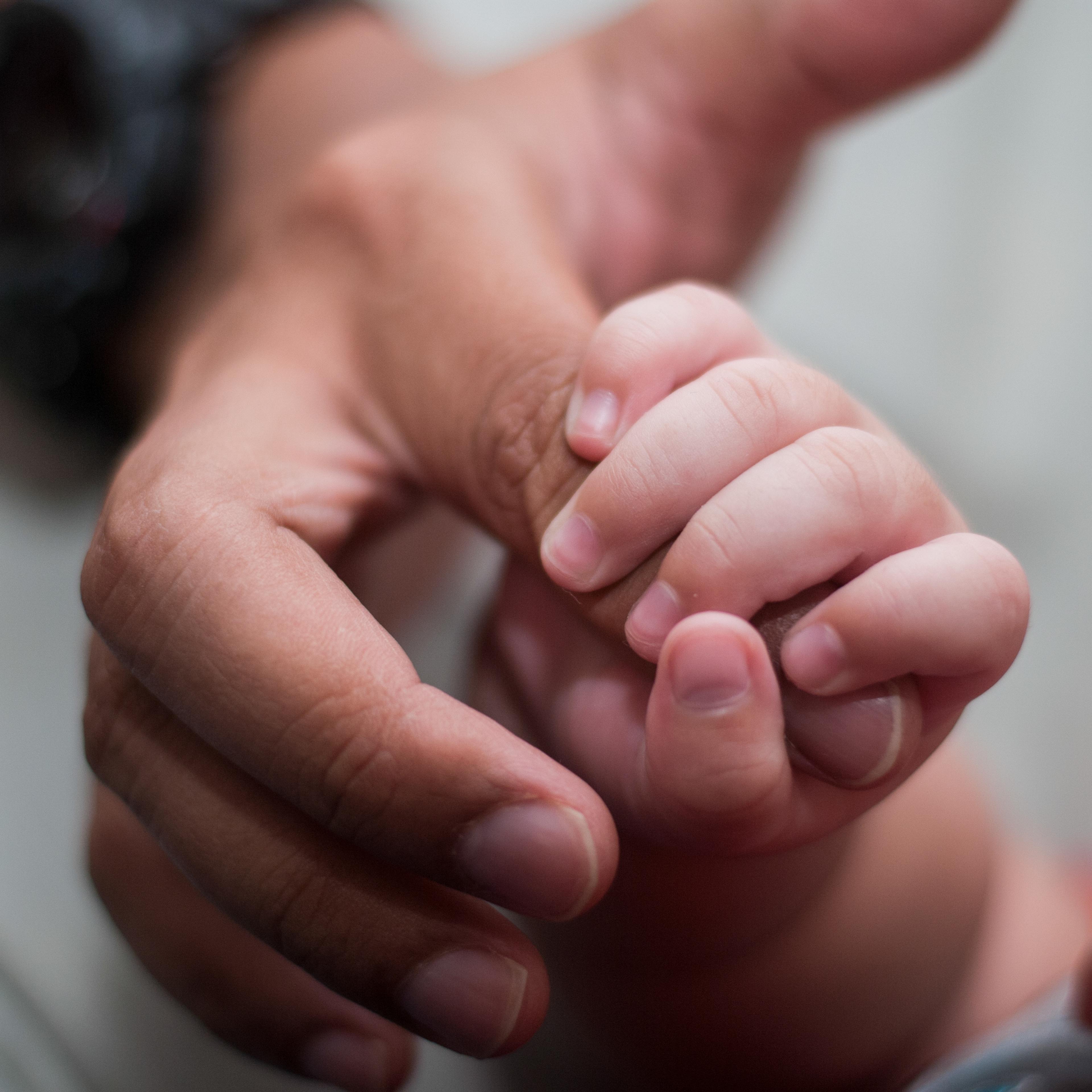 Close-Up Of Cropped Hand Holding Baby