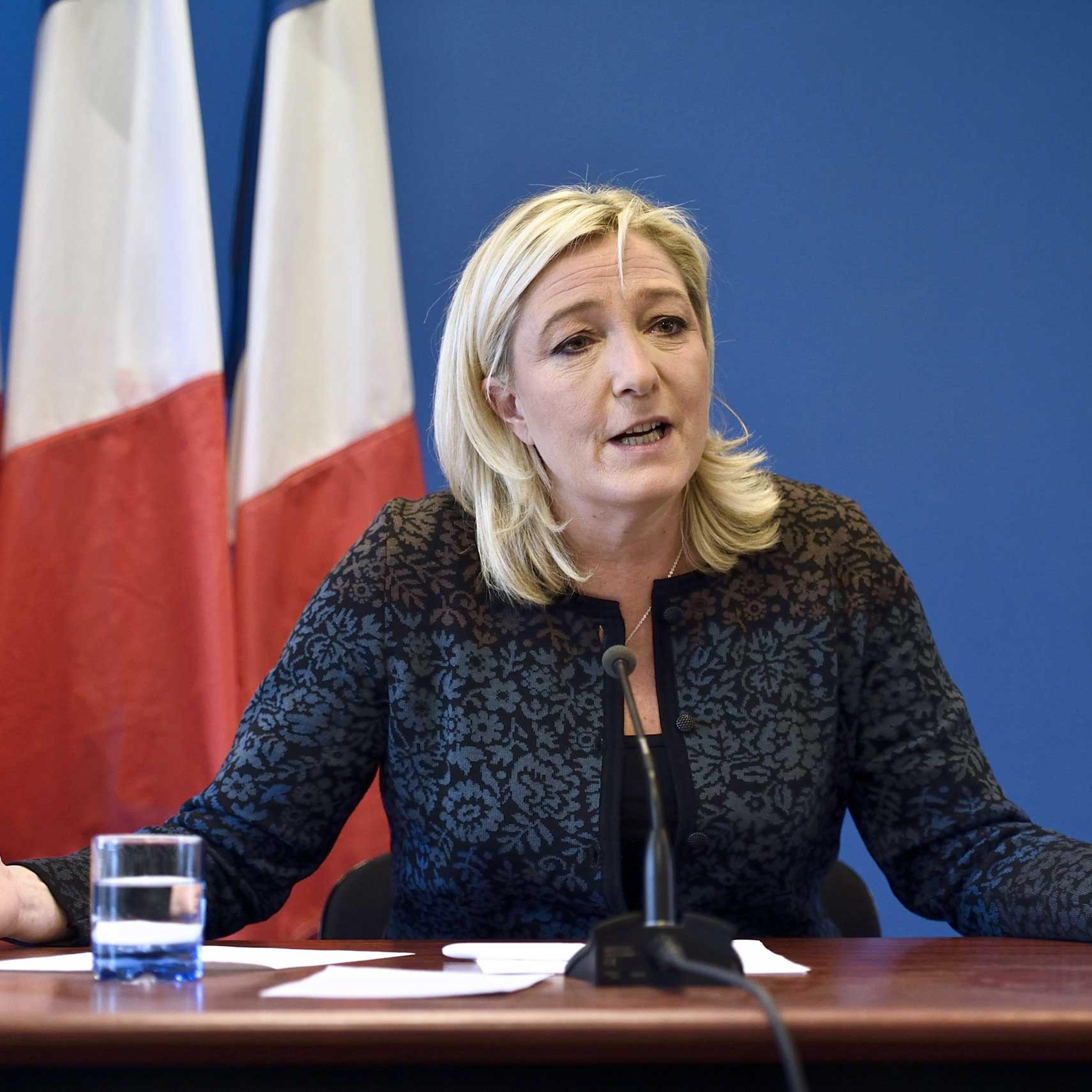 National Front president Marine Le Pen gives a press conference on Nov. 7, 2014 in Nanterre, near Paris.