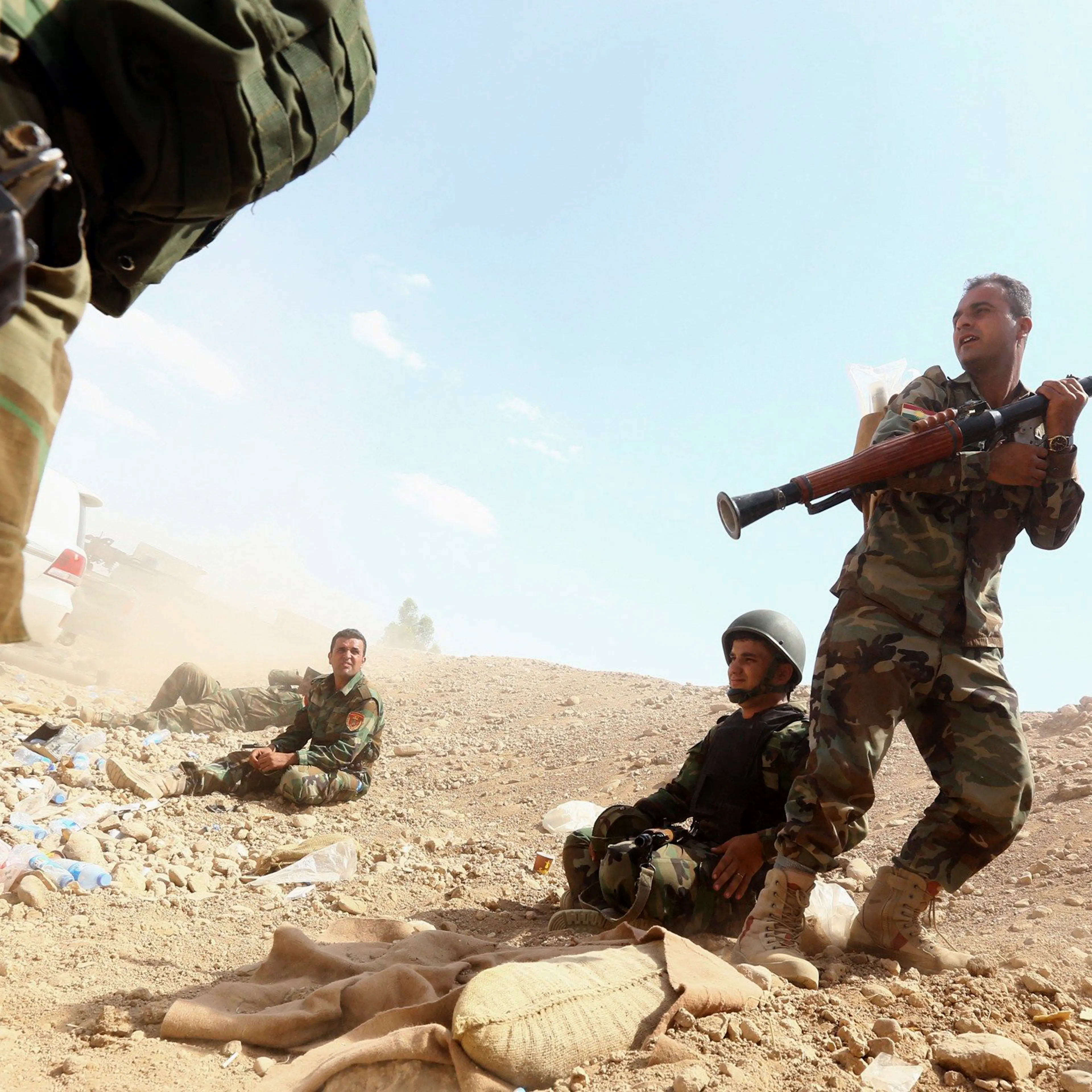 Kurdish "peshmerga" troops take part in an intensive security deployment against Islamic State militants, on the outskirts of the province of Nineveh