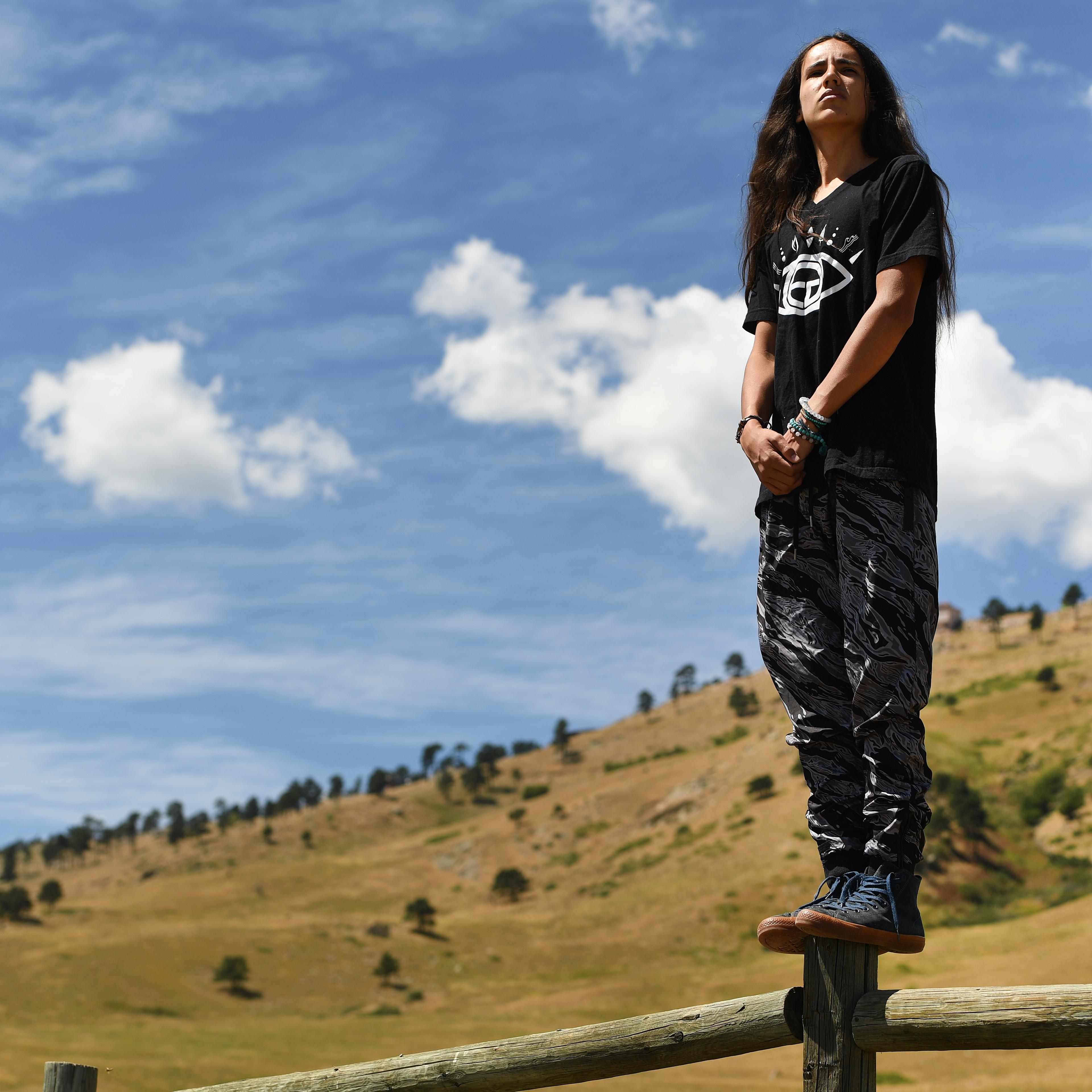 Portrait of young environmental activist Xiuhtezcatl Martinez in Boulder, Colorado.