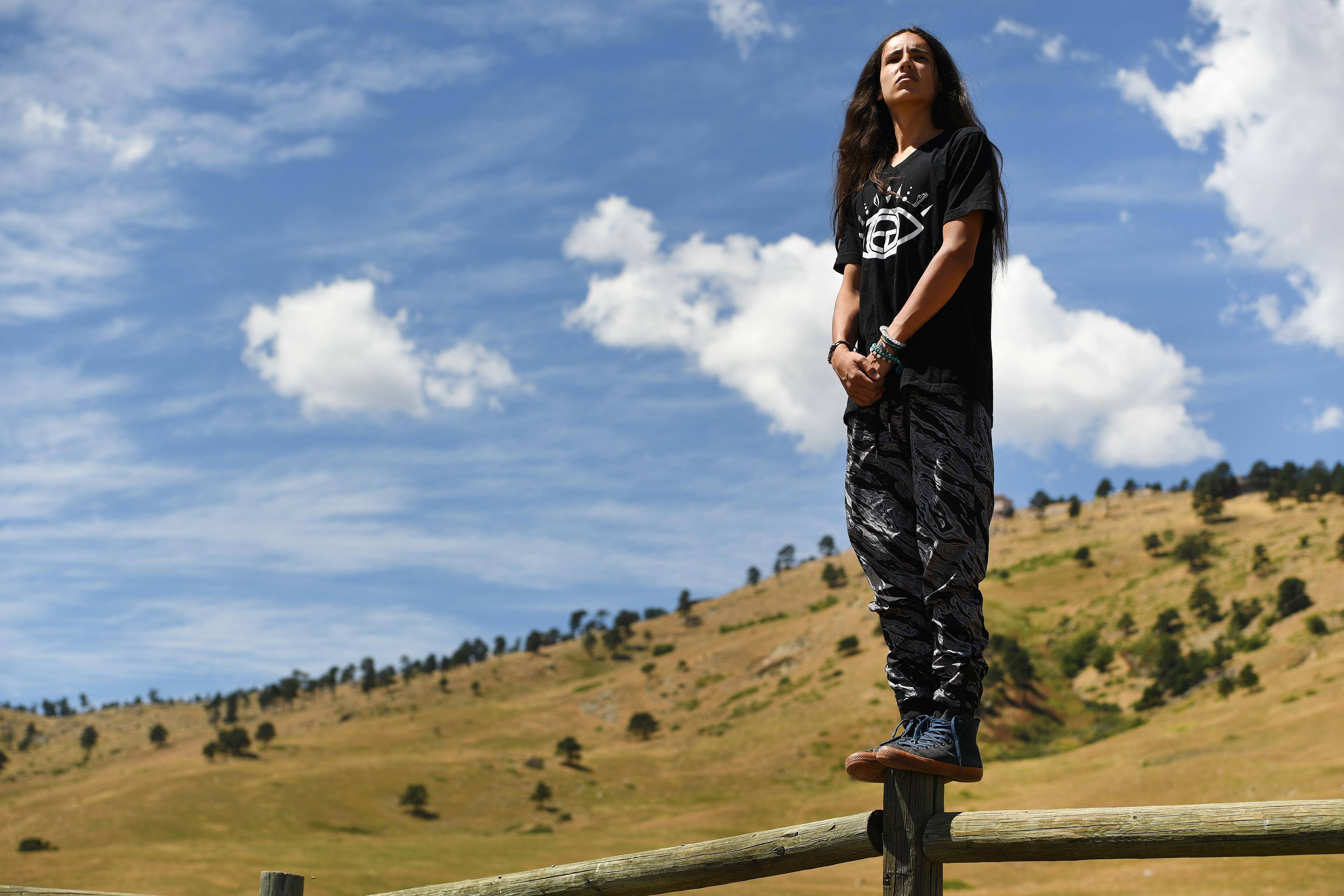Portrait of young environmental activist Xiuhtezcatl Martinez in Boulder, Colorado.