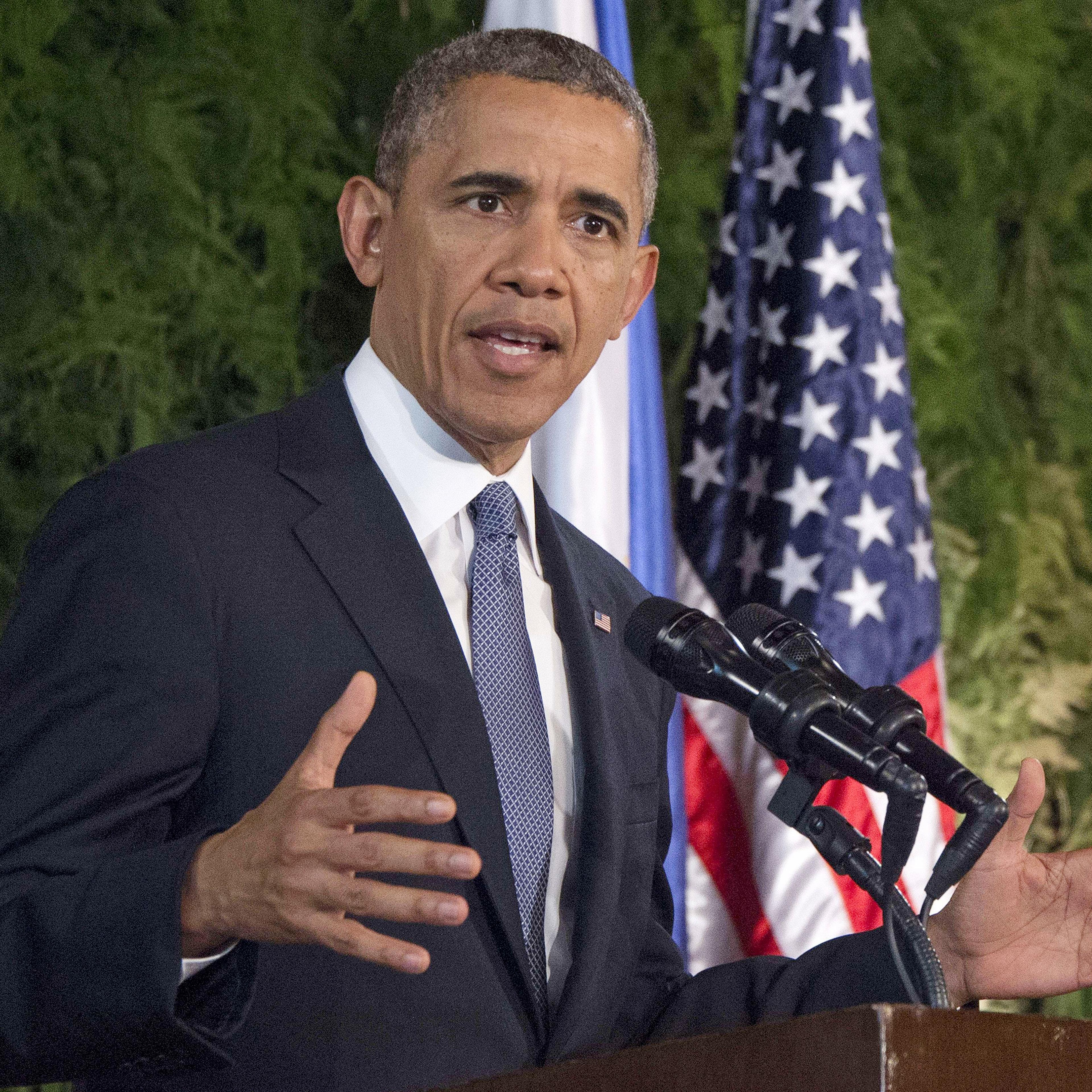 U.S. President Barack Obama speaks during a bilateral press conference with the Philippines President Benigo Aquino at Malacanang Palace in Manila on April 28, 2014.