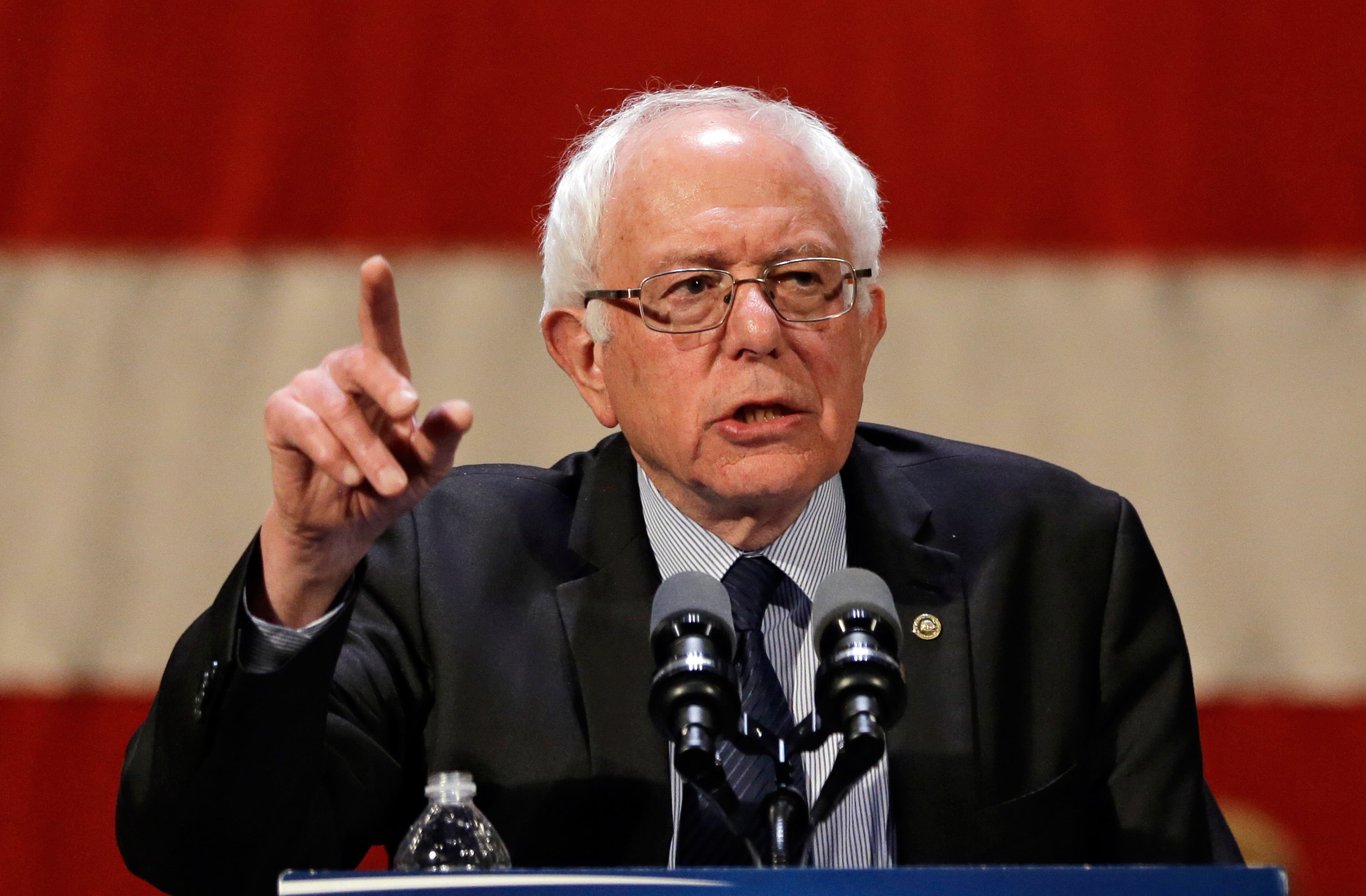 Democratic presidential candidate, Sen. Bernie Sanders, I-Vt., speaks at a campaign rally at the Akron Civic Theatre, Monday, March 14, 2016, in Akron, Ohio. (AP Photo/Tony Dejak)
