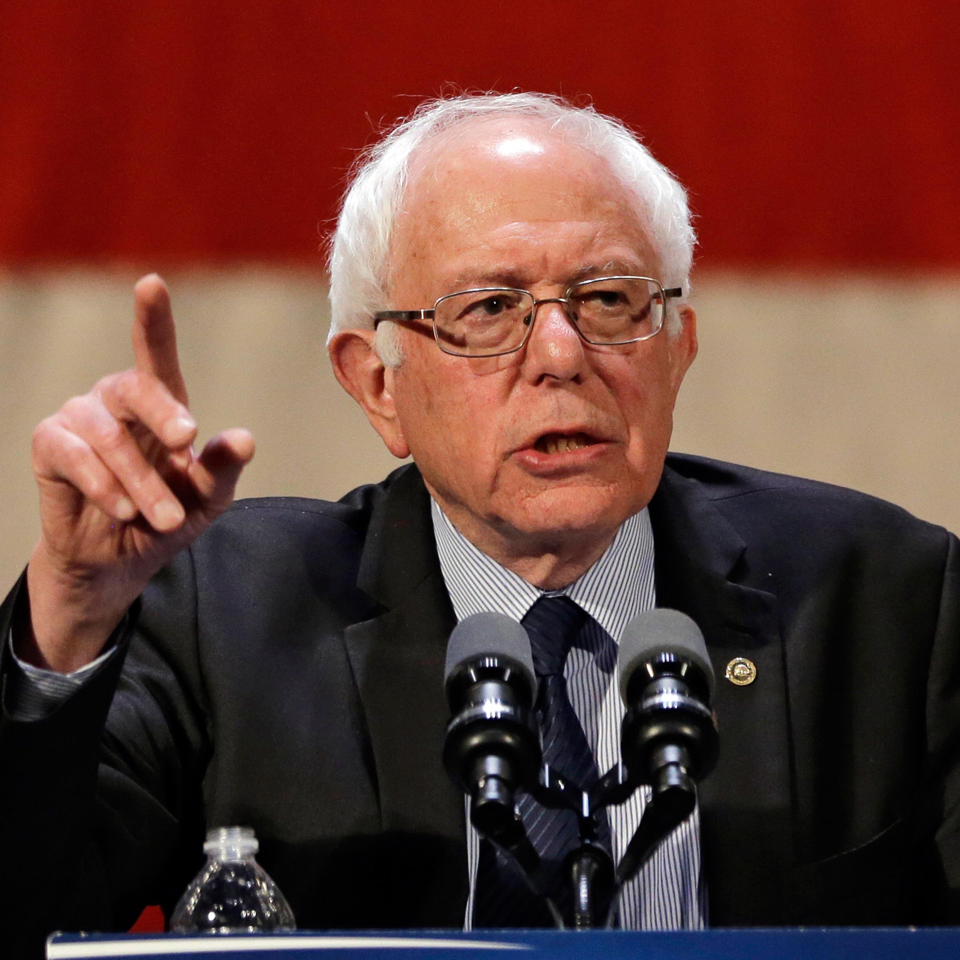 Democratic presidential candidate, Sen. Bernie Sanders, I-Vt., speaks at a campaign rally at the Akron Civic Theatre, Monday, March 14, 2016, in Akron, Ohio. (AP Photo/Tony Dejak)
