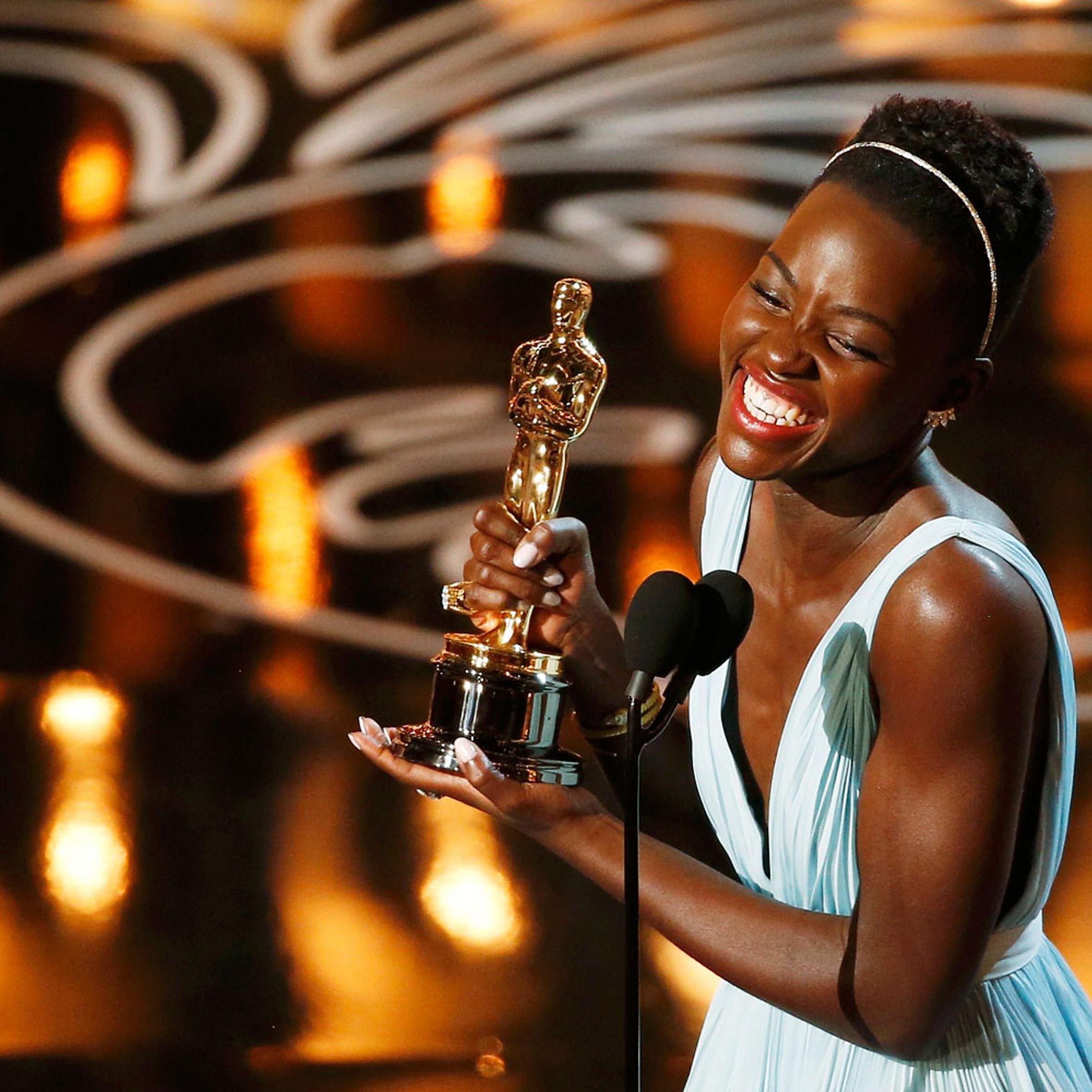 Lupita Nyong'o, best supporting actress winner for her role in "12 Years a Slave", speaks on stage at the 86th Academy Awards in Hollywood, California March 2, 2014.