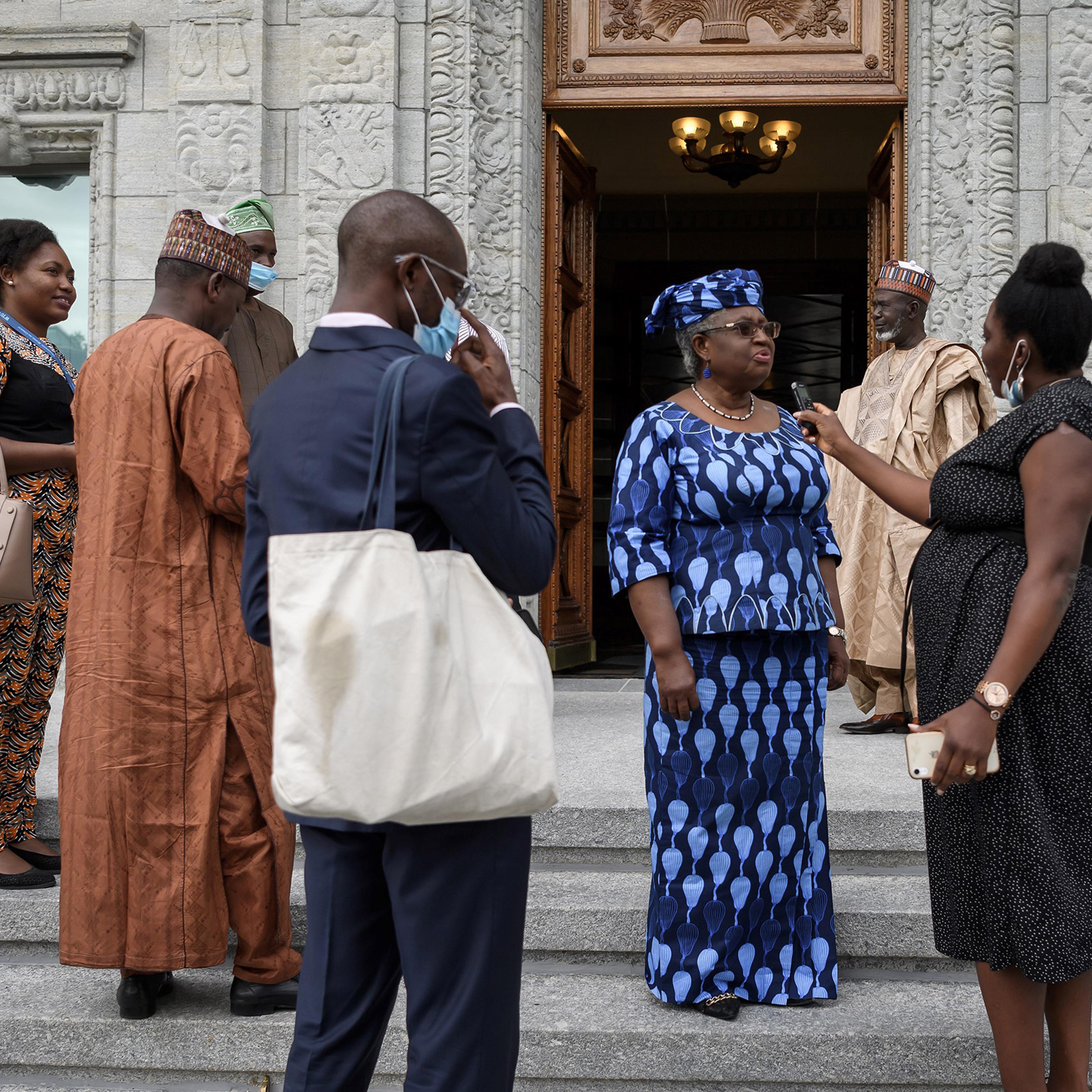 Nigerian former Foreign and Finance Minister Ngozi Okonjo-Iweala speaks to a journalist in Geneva, on July 15, 2020.