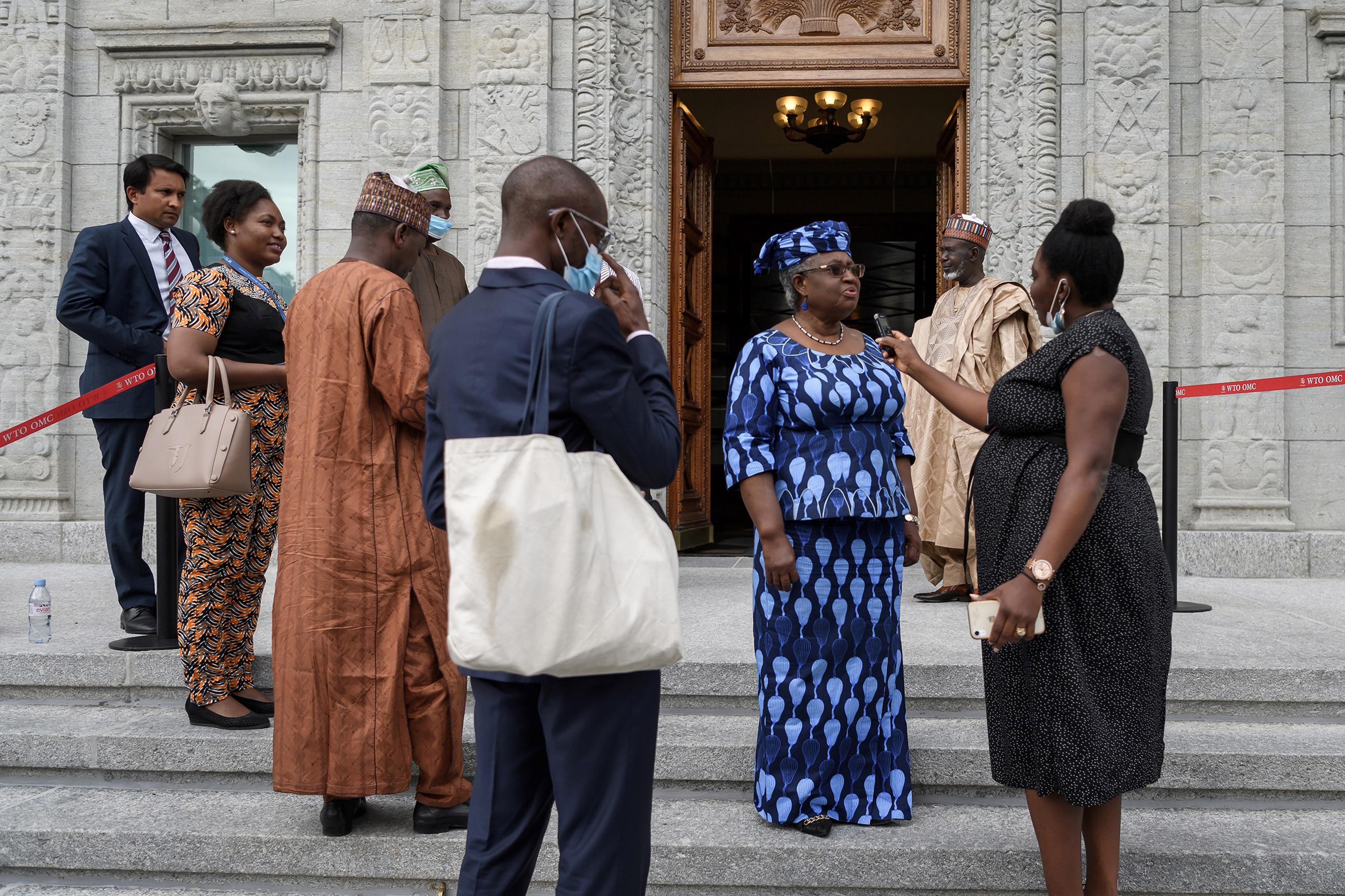 Nigerian former Foreign and Finance Minister Ngozi Okonjo-Iweala speaks to a journalist in Geneva, on July 15, 2020.