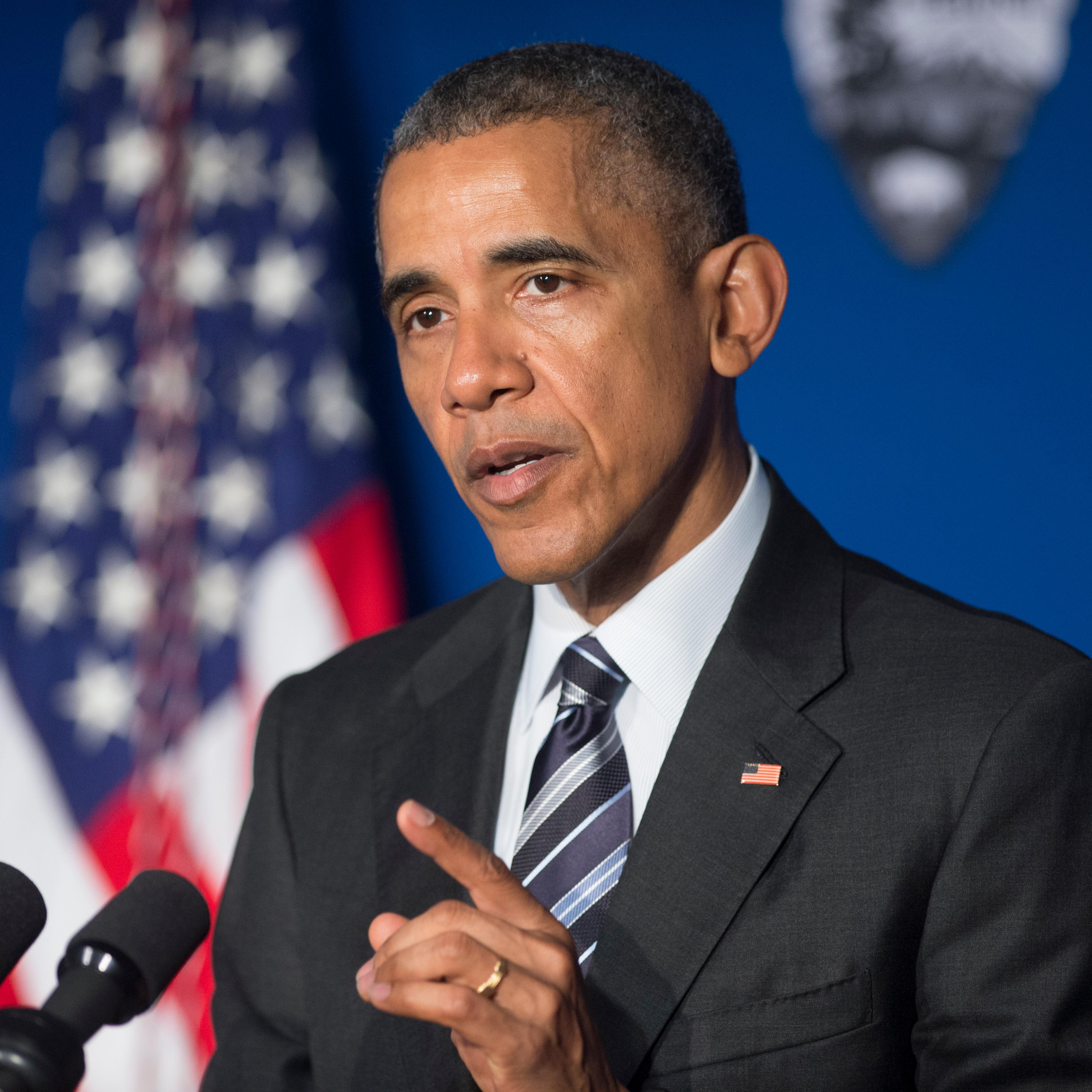 President Barack Obama delivers remarks at the newly-designated Belmont-Paul Women's Equality National Monument on April 12 in Washington, DC.