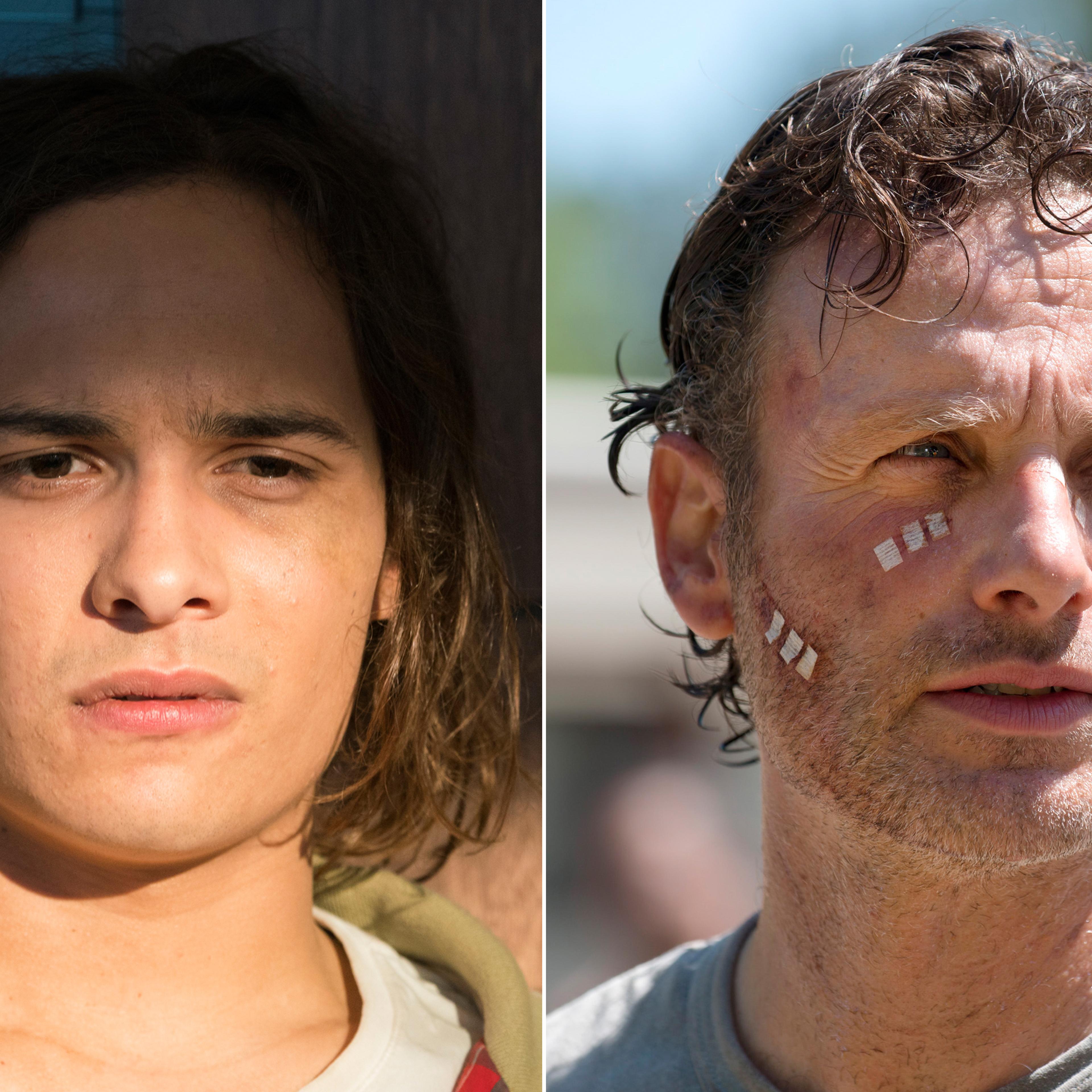 Frank Dillane as Nick Clark in Fear the Walking Dead and Andrew Lincoln as Rick Grimes in The Walking Dead.