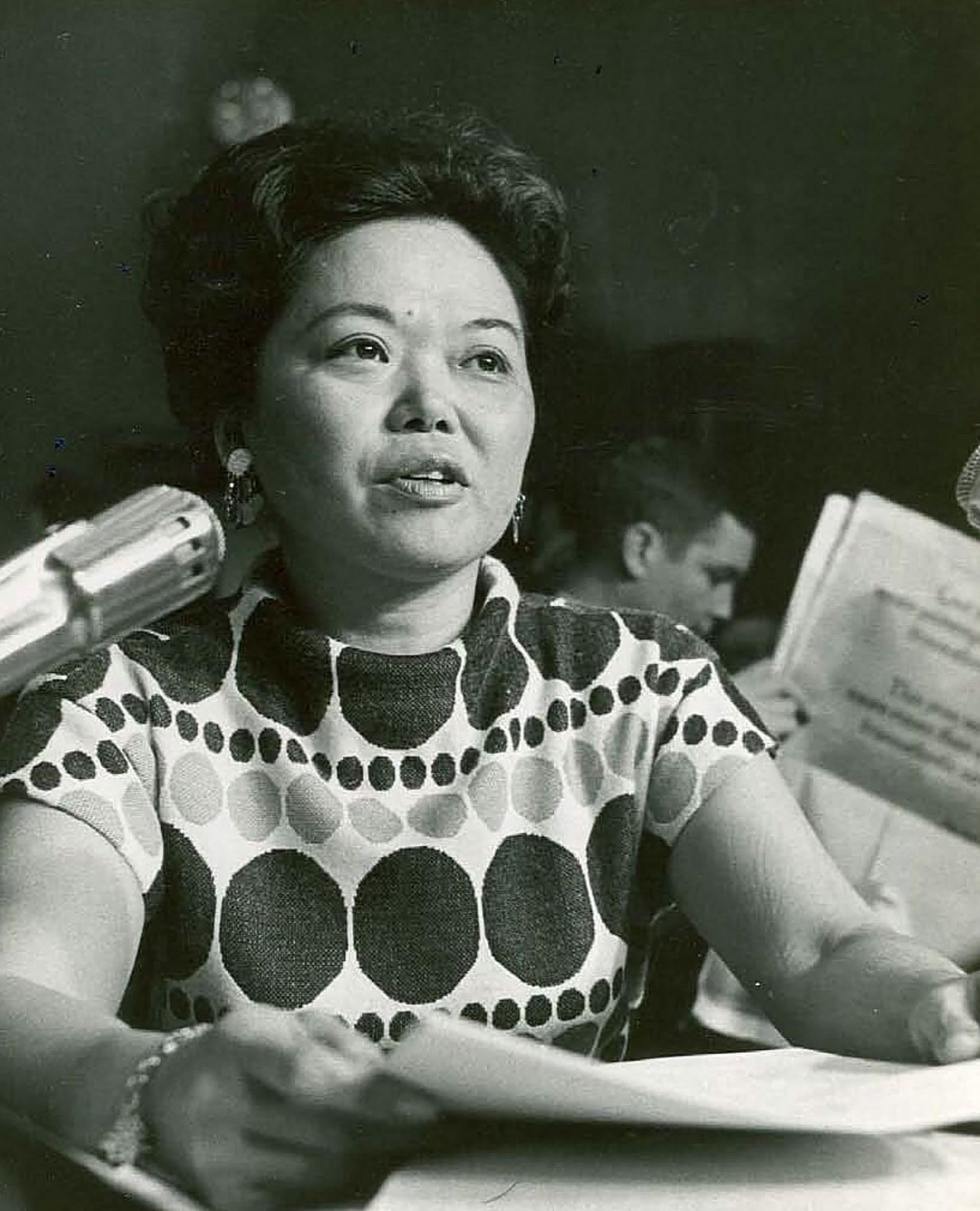 Patsy Takemoto Mink testifying before the Senate Judiciary Committee against Supreme Court nominee Harold Carswell around 1971-1972. 