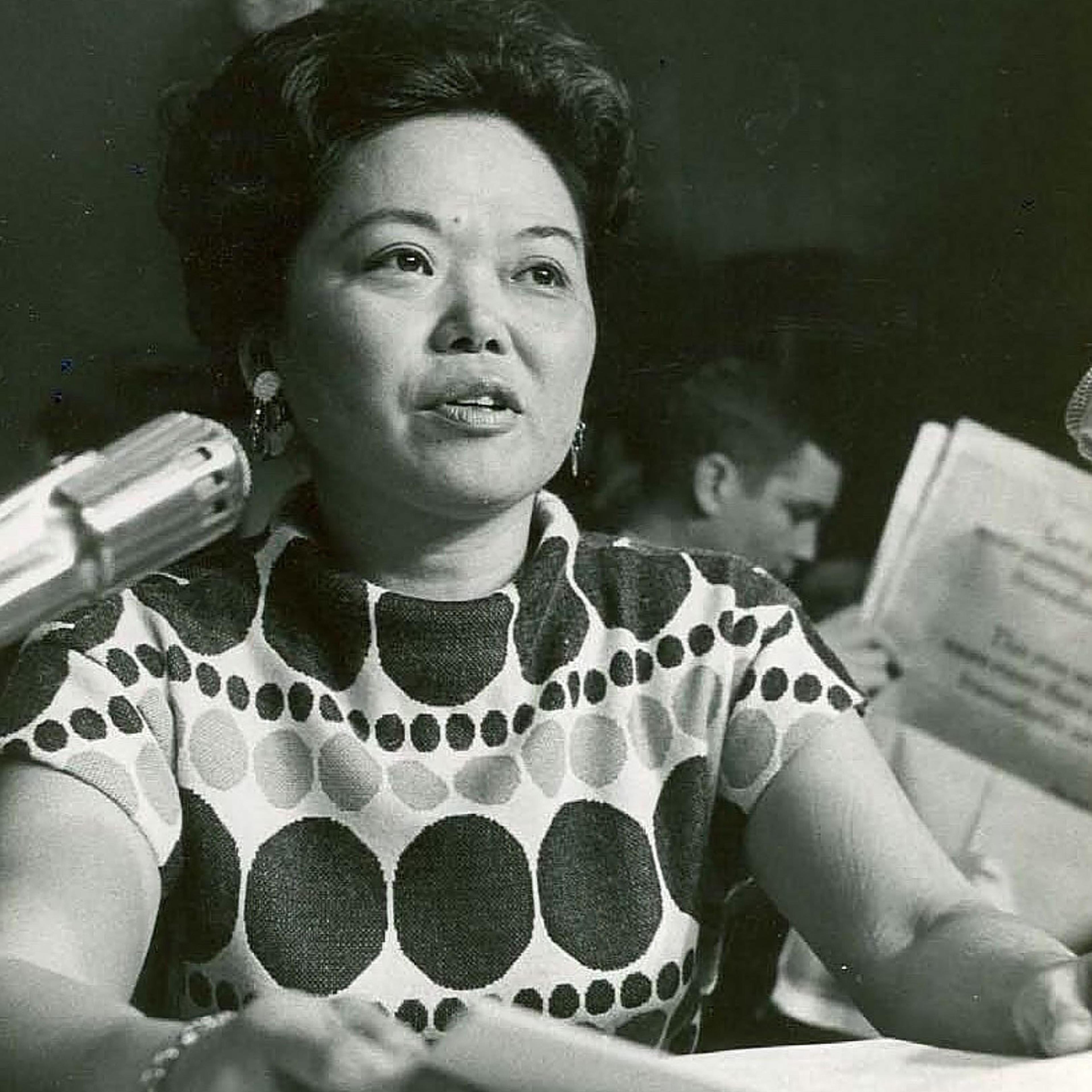Patsy Takemoto Mink testifying before the Senate Judiciary Committee against Supreme Court nominee Harold Carswell around 1971-1972.