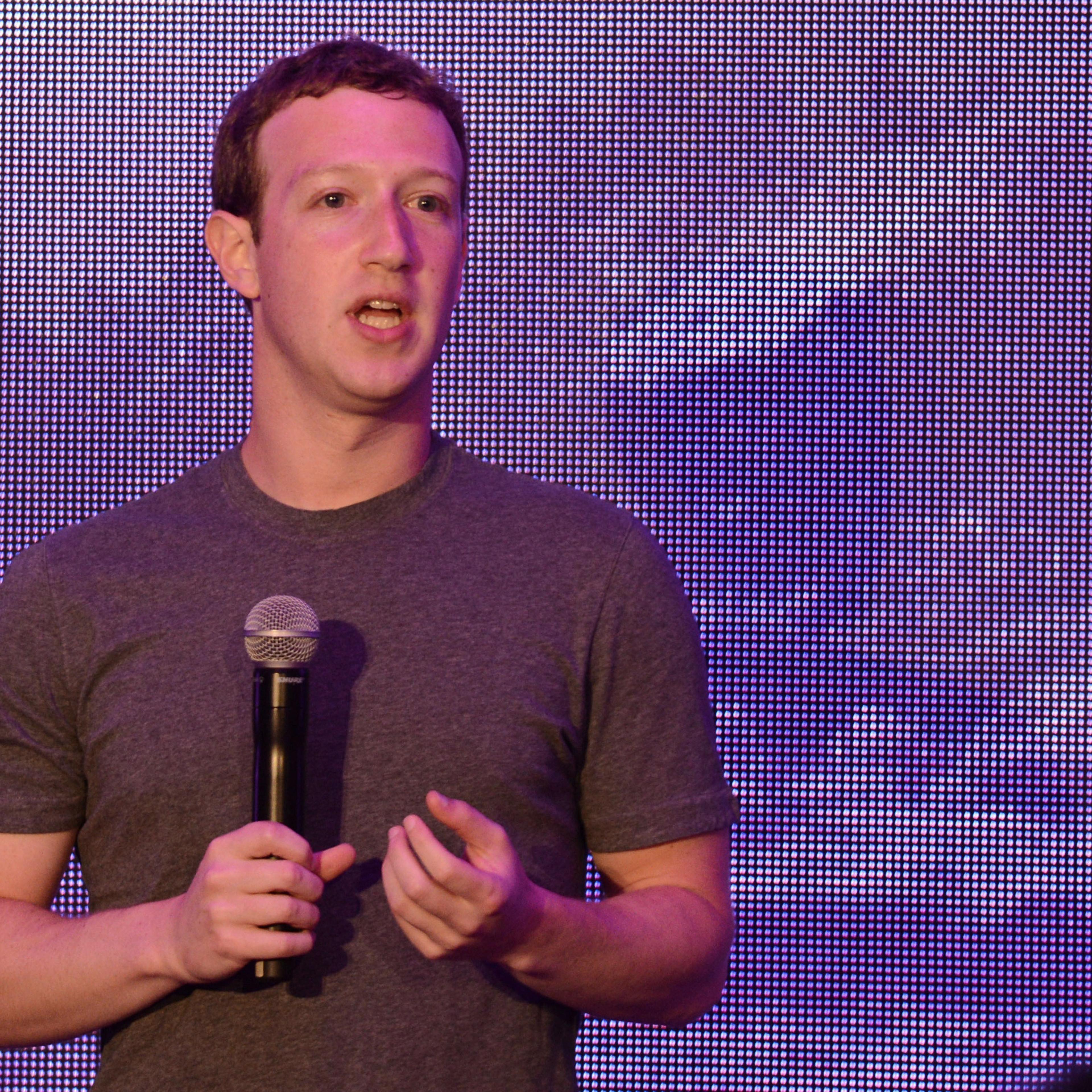 Facebook founder Mark Zuckerberg delivers a speech in Jakarta on October 13, 2014.