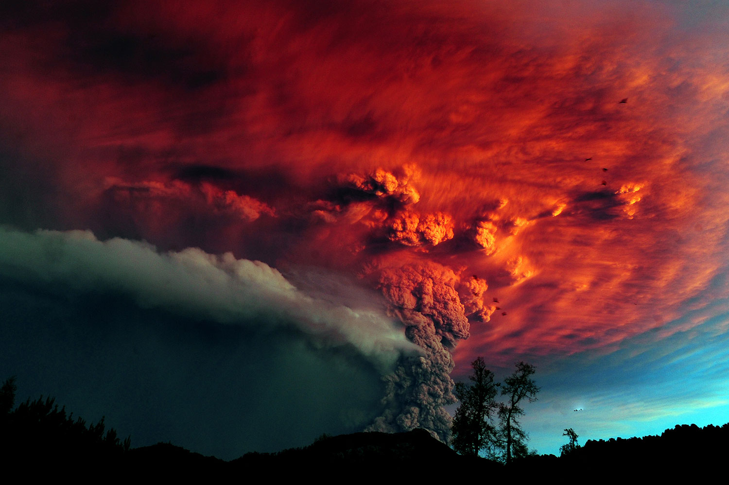 A cloud of ash billowing from Puyehue volcano near Osorno in southern Chile, 870 km south of Santiago, on June 5, 2011. 