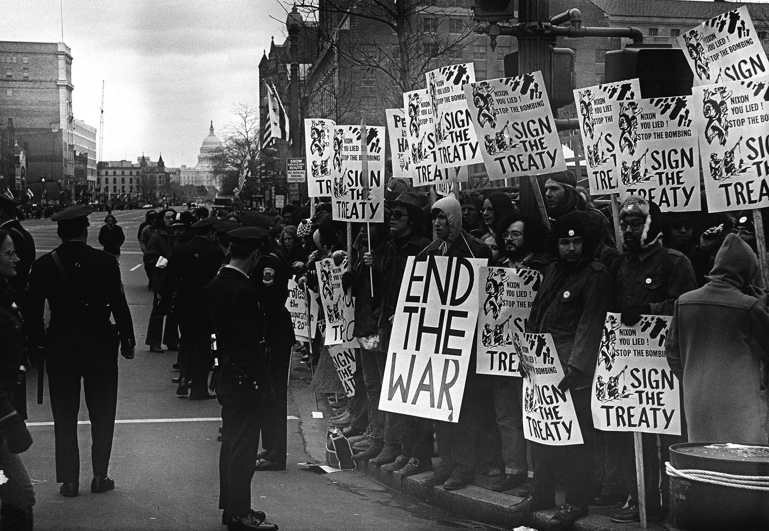 Antiwar Demonstrators at Nixon's inauguration in 1973.