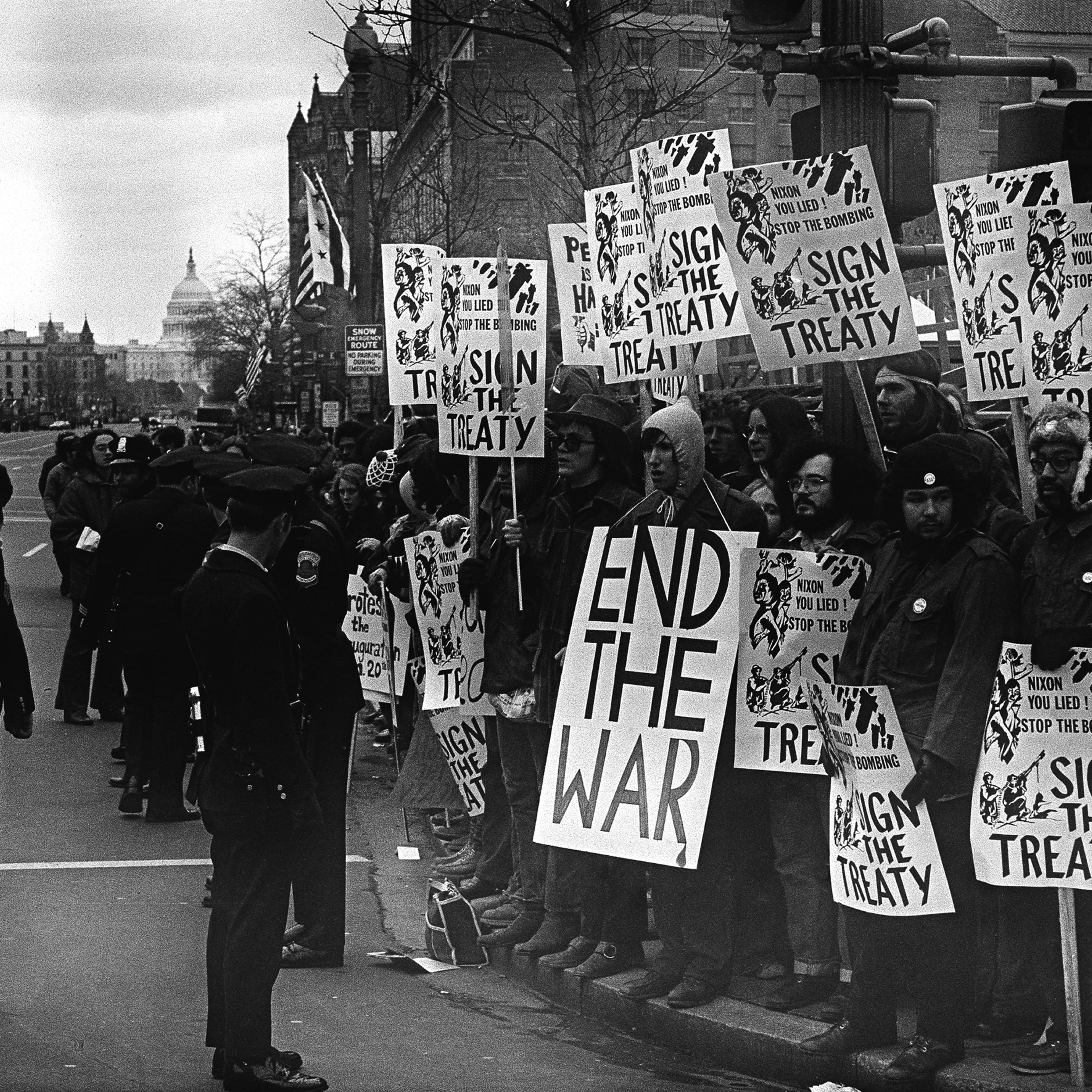 Antiwar Demonstrators at Nixon's inauguration in 1973.