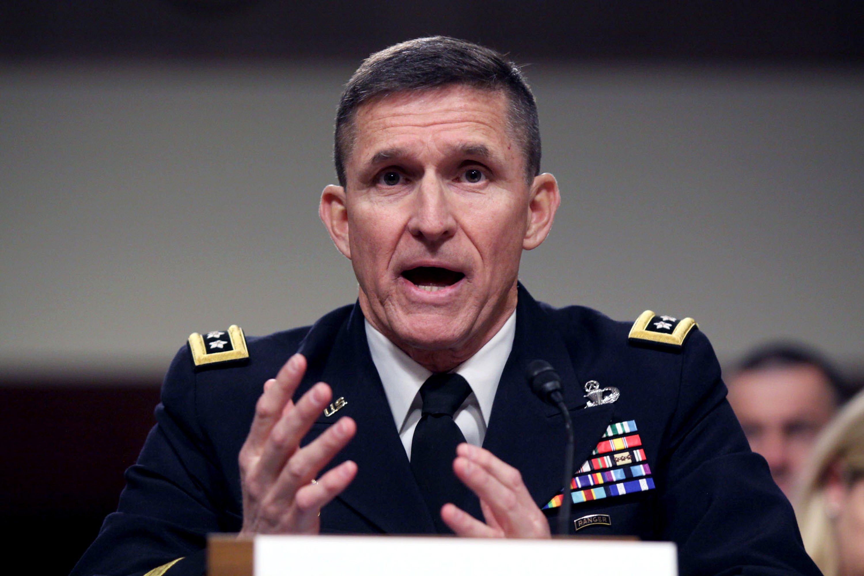 In this Feb. 11, 2014 file photo, then-Defense Intelligence Agency Director Lt. Gen. Michael Flynn testifies on Capitol Hill in Washington.